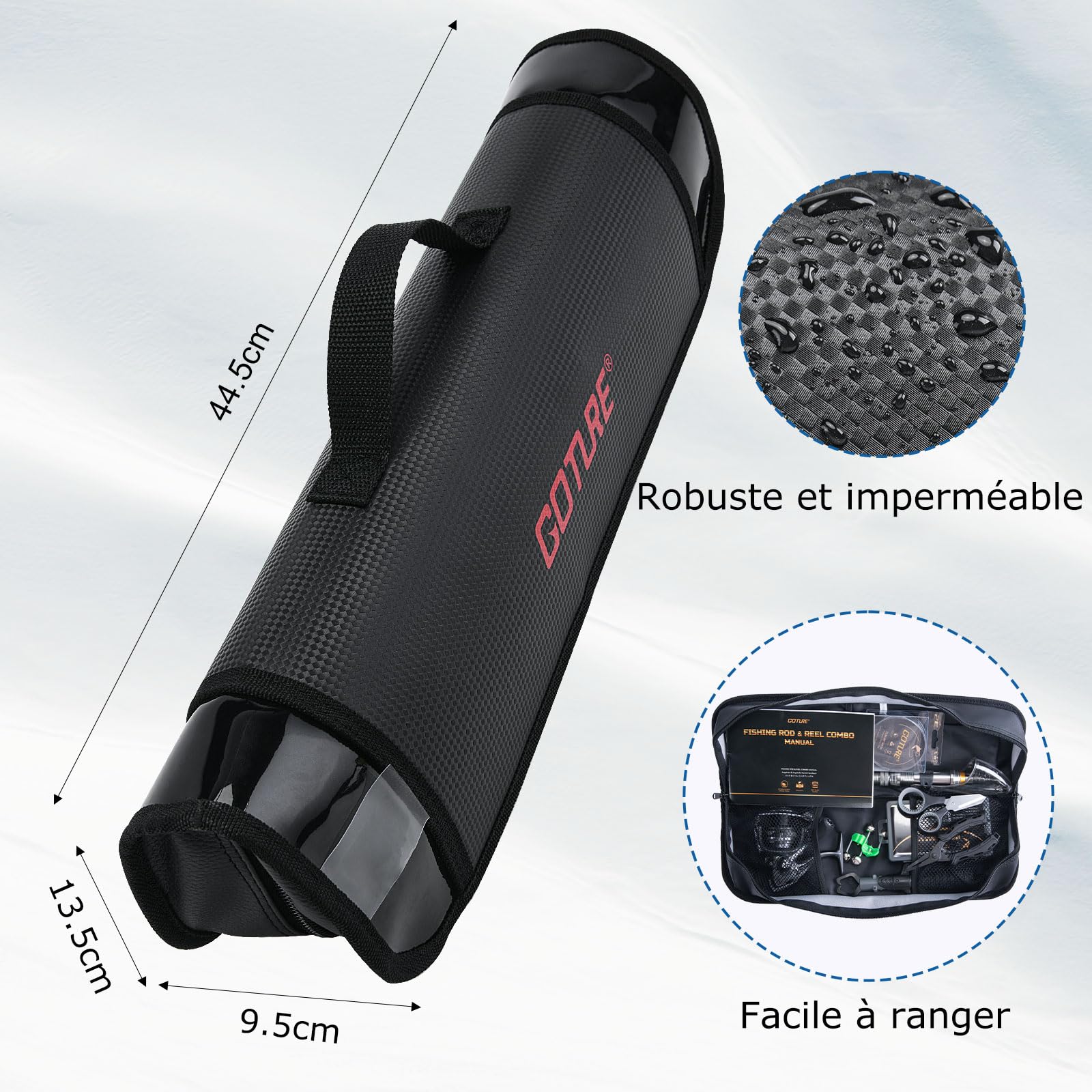 Goture Ensemble de pêche télescopique Carbone 24T 1,8 m 2,1 m 2,4 m 2,7 m Moulinet 5,2:1 Ligne 150 m 14 kg