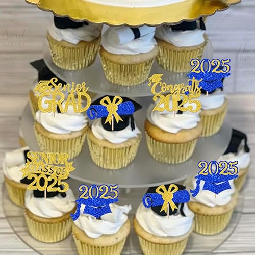 Miniatura 6 de Paquete de 30 adornos para cupcakes de graduación 2025 con purpurina para la clase superior de 2025, decoración para pasteles, diploma de magdalenas