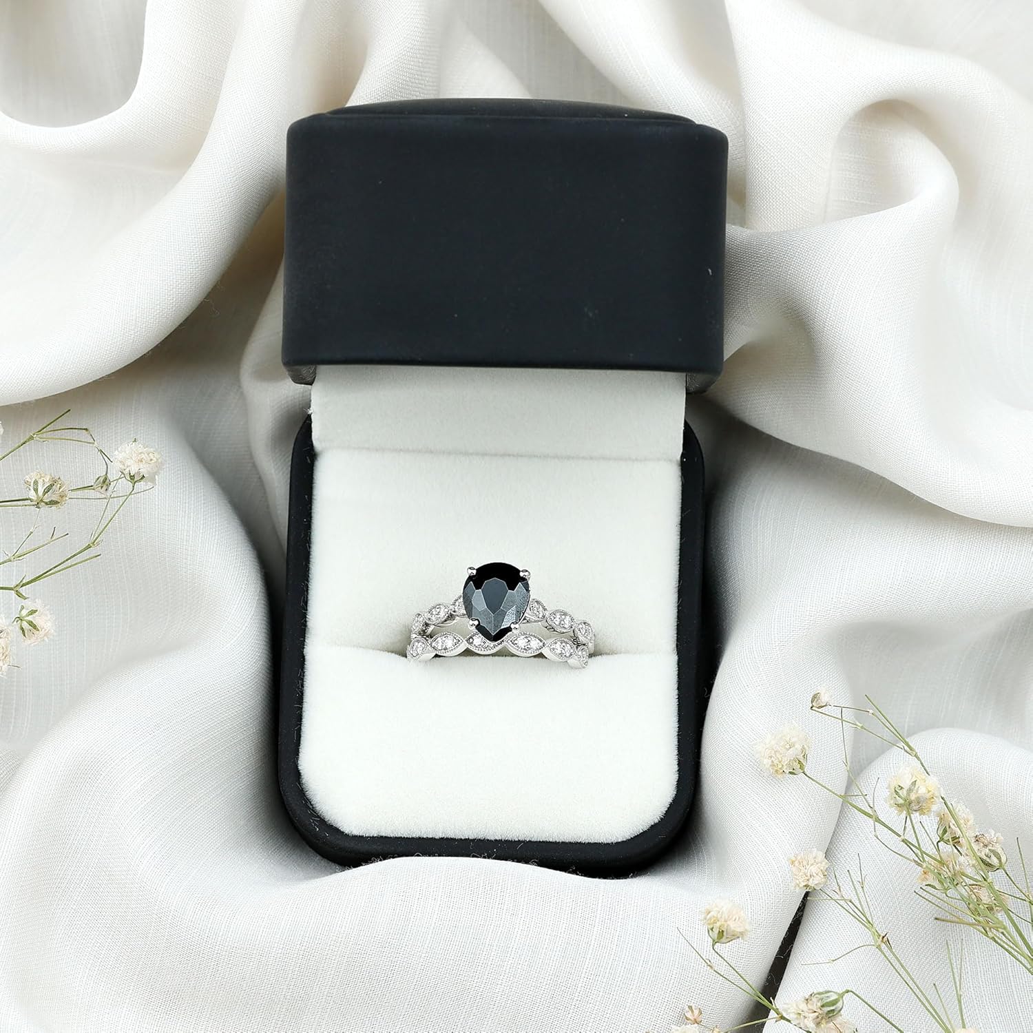 Moms Day Gift, Certified 5.7 Ct Lab Grown Black Diamond Ring Set, Aaaa Quality, Black Diamond Engagement Ring With Band