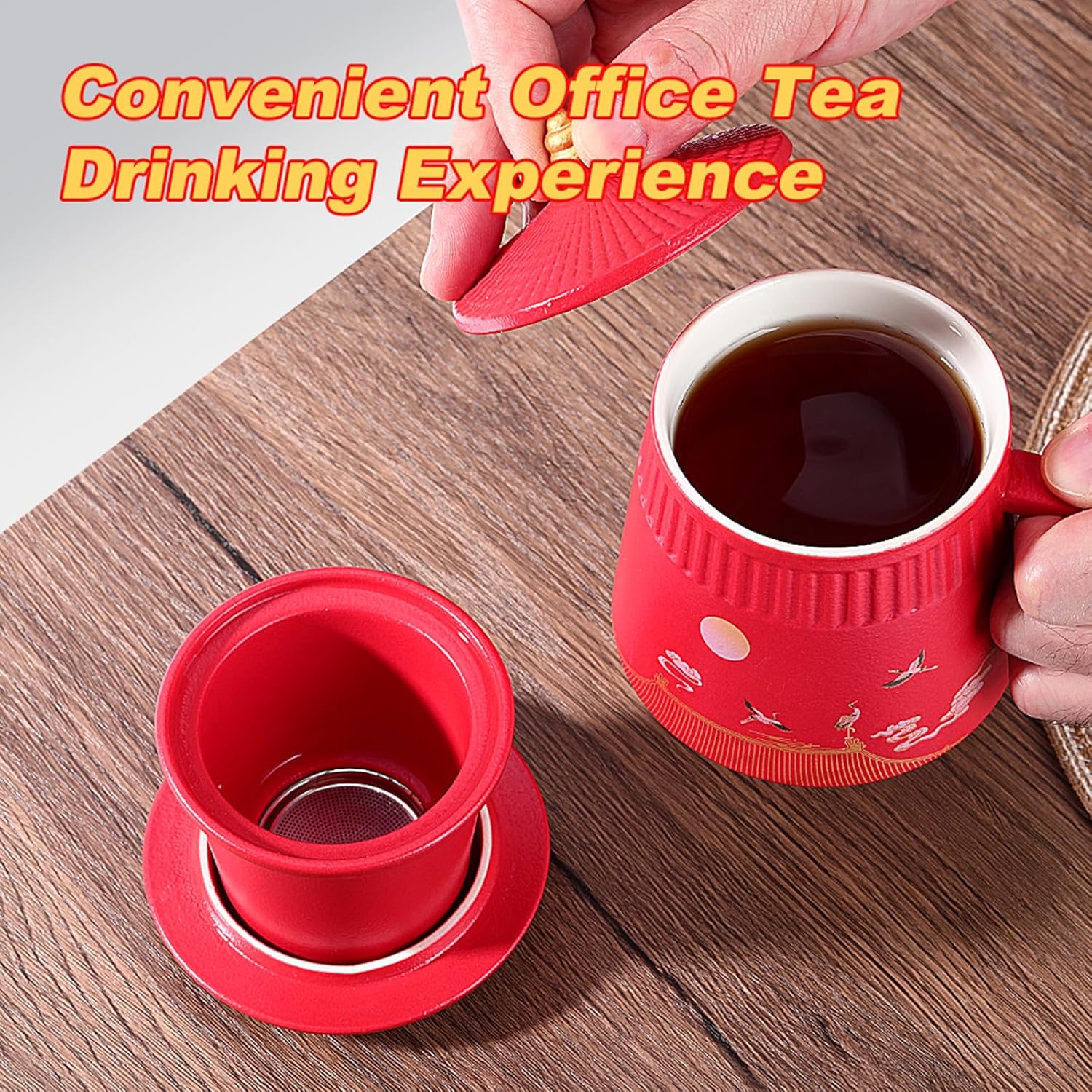 Tea Cup with Infuser and Lid,Loose Leaf Tea Steeper Cup 14.8oz Ceramic tea Infuser Mug Travel Large Steeping Cup Diffusers Mugs with Fine Strainer and Handle - Image 6