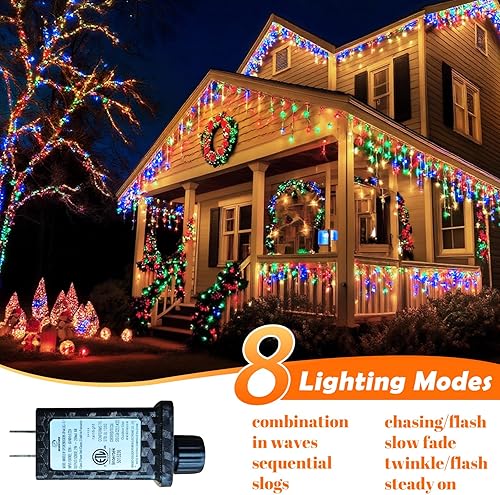 Miniatura 5 de 640 luces LED de Navidad de 65 pies, tira de luces impermeables para exteriores con 120 gotas y 8 modos, cortina de luces parpadeantes para