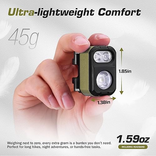 Miniatura 2 de EverBrite Linterna frontal LED recargable, solo 1.59 onzas ultra ligera con clip para sombrero, IP67 impermeable, luz blancarojaverde, 7 modos para