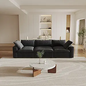 WJShome Cloud Modular Sectional Couch, 120.45" Convertible Couch - 3 Seater for Living Room, Minimalist Deep Sofa, Washable & Replaceable Sofa Covers (Black)