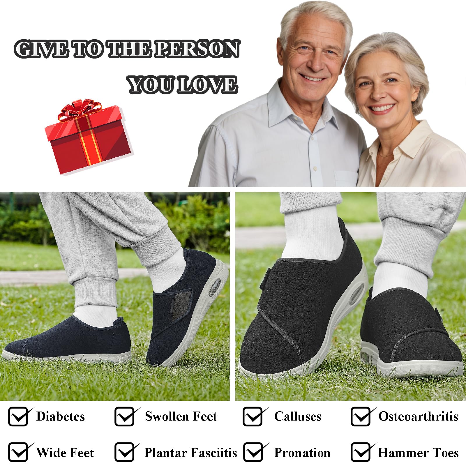 Scarpe per Diabetici Donna Extra Larghe Edema Uomo Pantofole Traspirante Regolabili Antiscivolo Scarpe da Passeggio per Anziani Piedi Gonfi