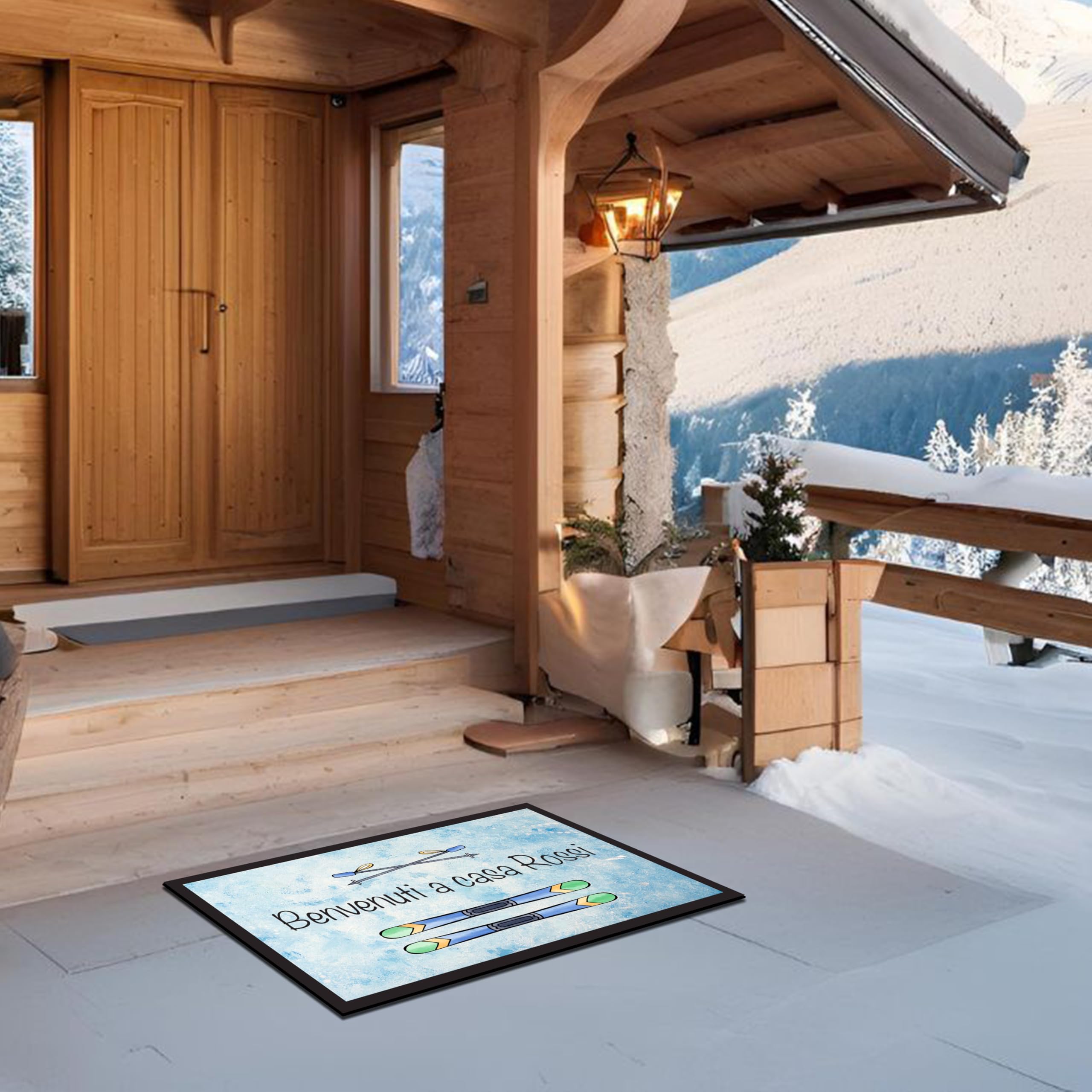 Snowy Steps – Felpudo de goma reciclada, para exterior e interior, antideslizante, idea de regalo para la casa, 40 x 70 cm, 100 % fabricado en Italia