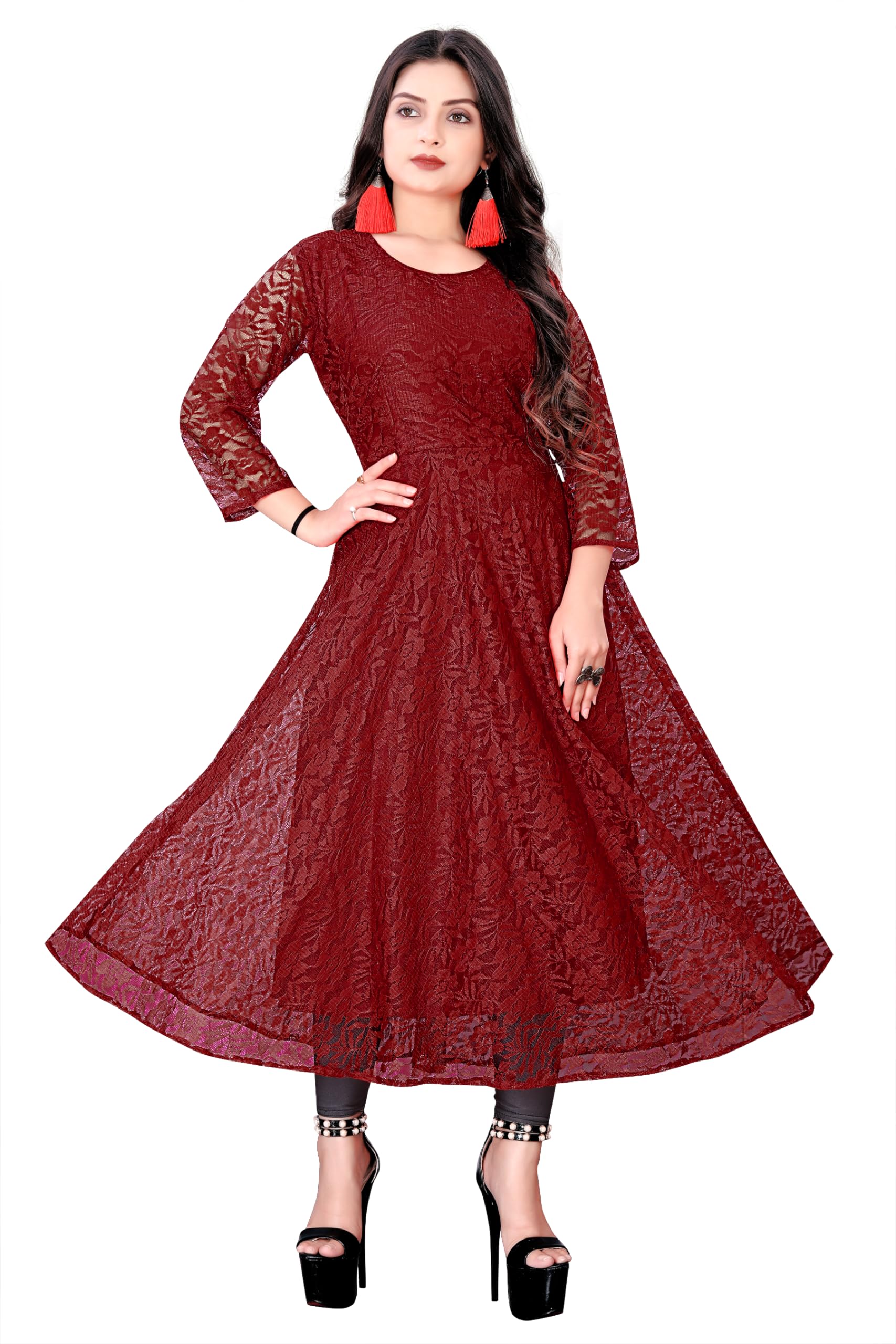 Embroidered Material Net Anarkali Full Sleeve Gown Kurits for Woman-image-23