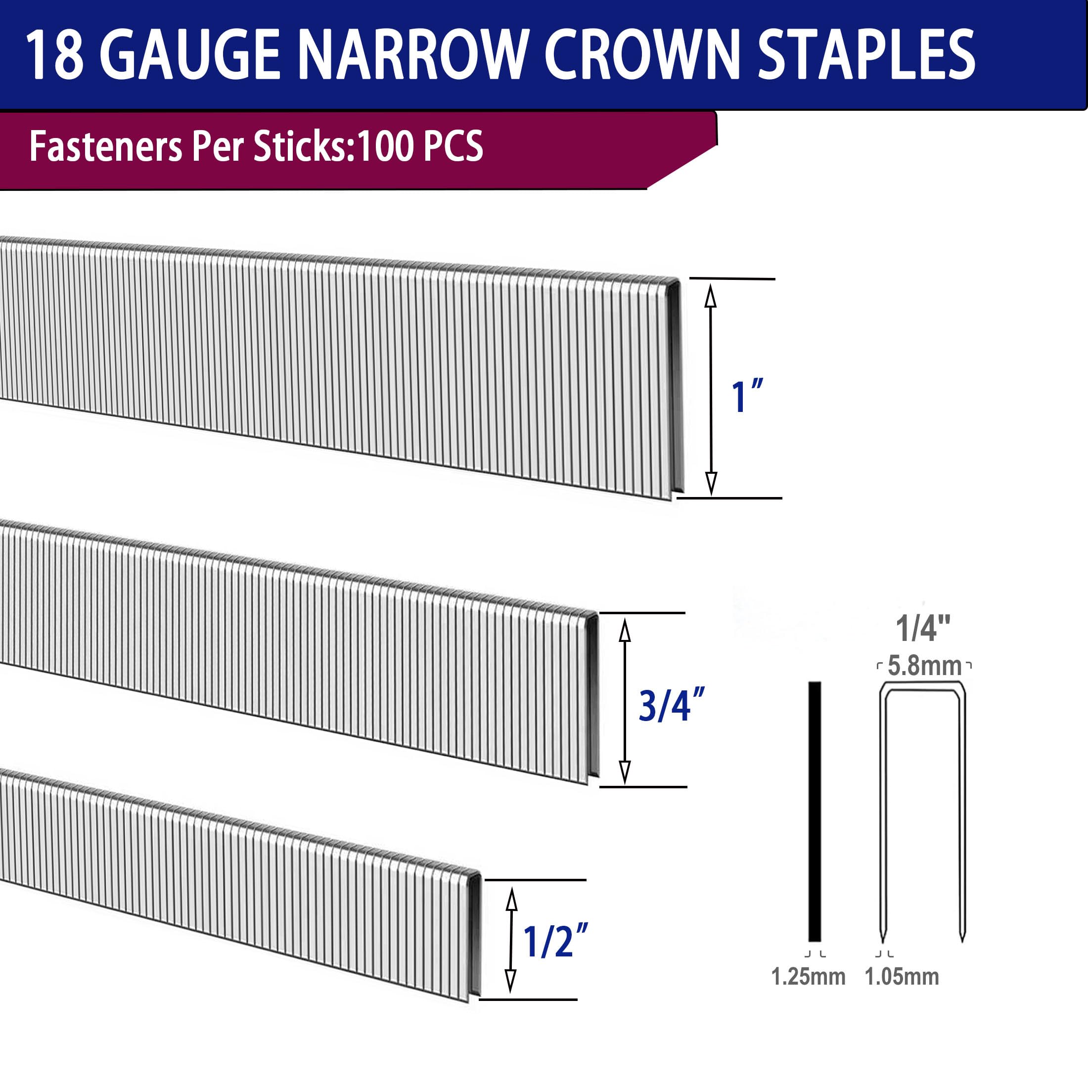 HamWoo - Grapas de corona estrecha de calibre 18 por 1/2 a 1", paquete de 1200 incluye 1/2 "- 400; 3/4 "- 400; 1" - 400