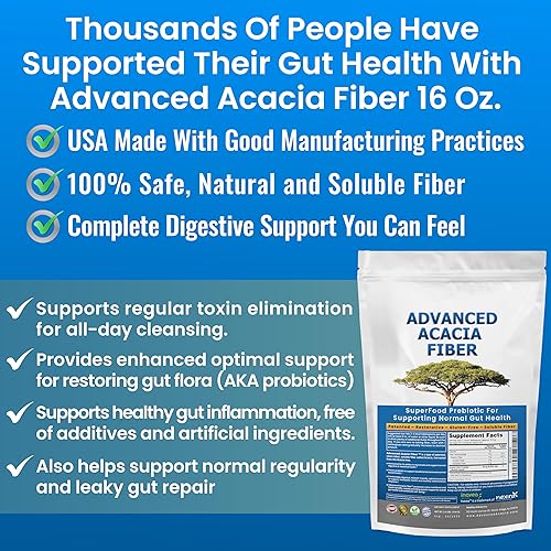 Miniatura 4 de Polvo de fibra de acacia avanzada de 2.5 libras (40 onzas) de fibra soluble orgánica reparadora intestinal en polvo. Suplemento natural prebiótico