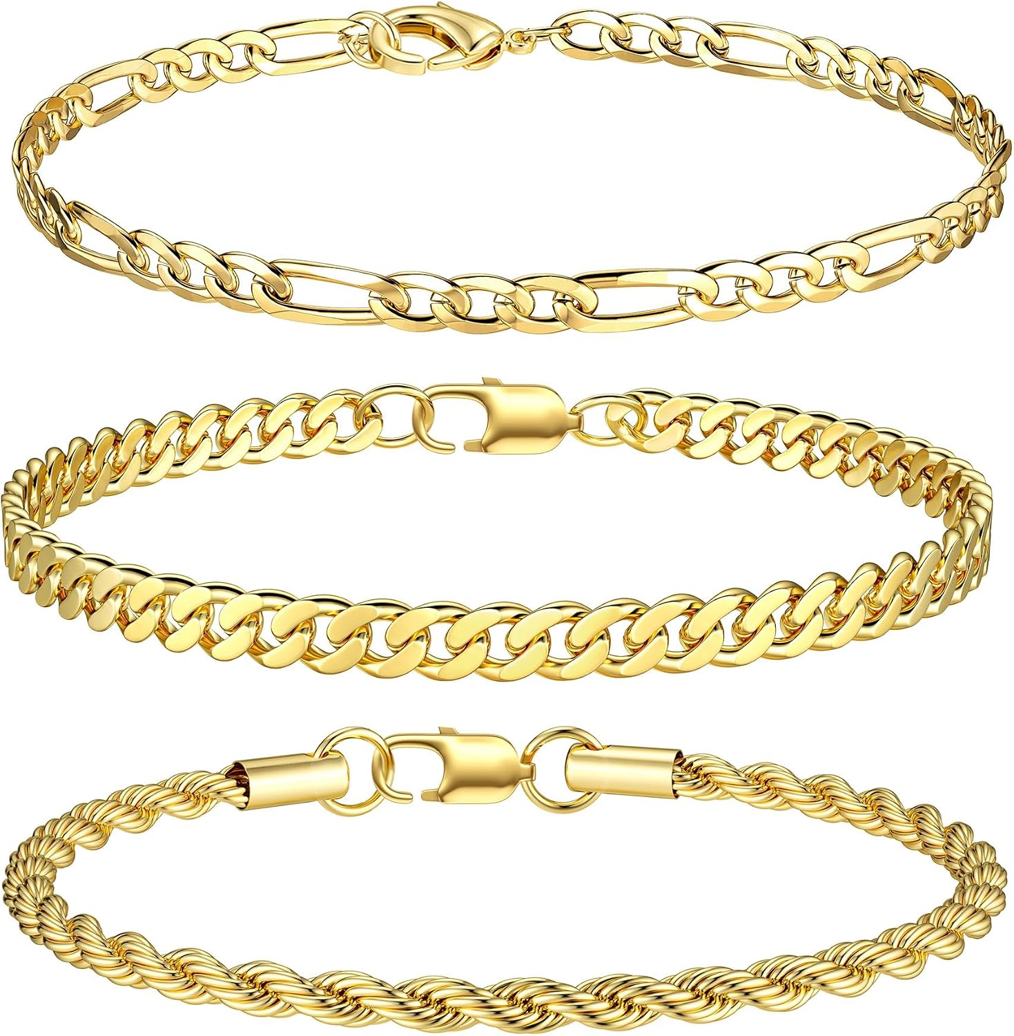3 Pulseras de Cadena para Hombre en Acero Inoxidable 316L miniatura 1