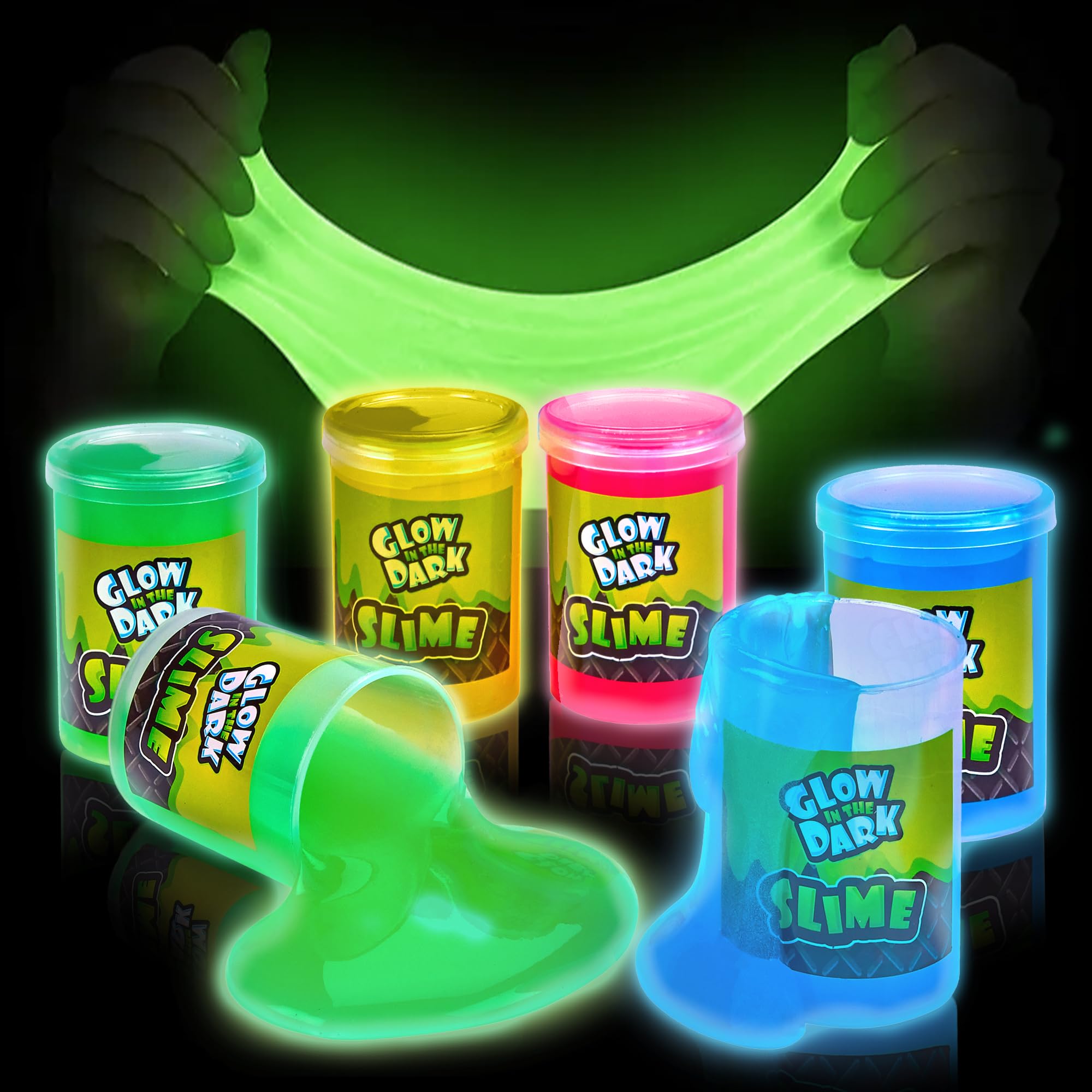 - Playbees Glow in The Dark Slime – 6 Pack Neon Party Favors for Kids, Sensory Toy for Boys & Girls Ages 5+, Non-Toxic, Stretchy, Gooey Fun – Birthday, Halloween, Classroom & Treat Bags