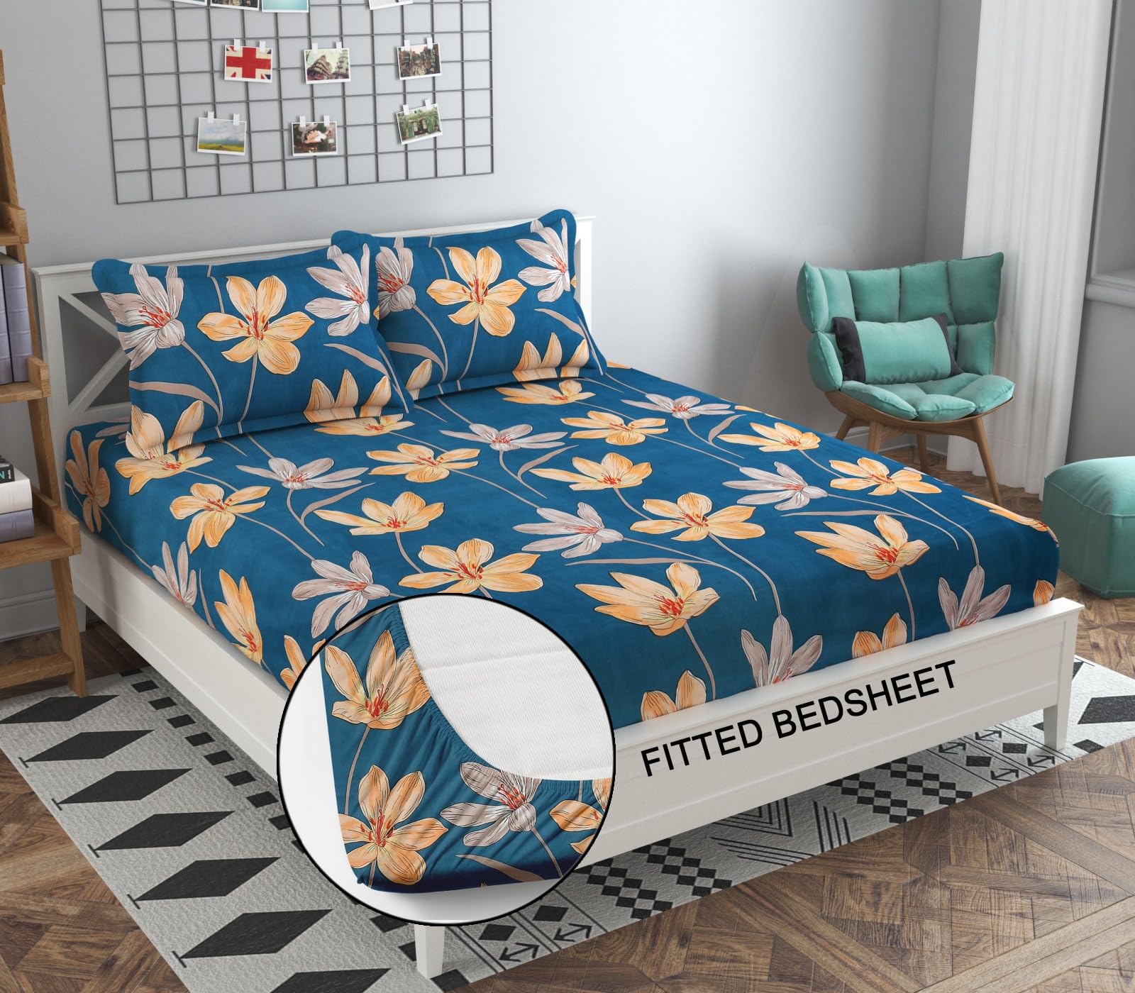 Syriddyaas With Device Premium Glace-Cotton Elastic Fitted Bedsheet with 2 Pillow Covers for Double Bed with All Around Elastic 336 TC Supersoft | Size - 72x78 Fit Upto 6 Inches Mattress (B0CK25LNWT) Amazon Price History, Amazon Price Tracker