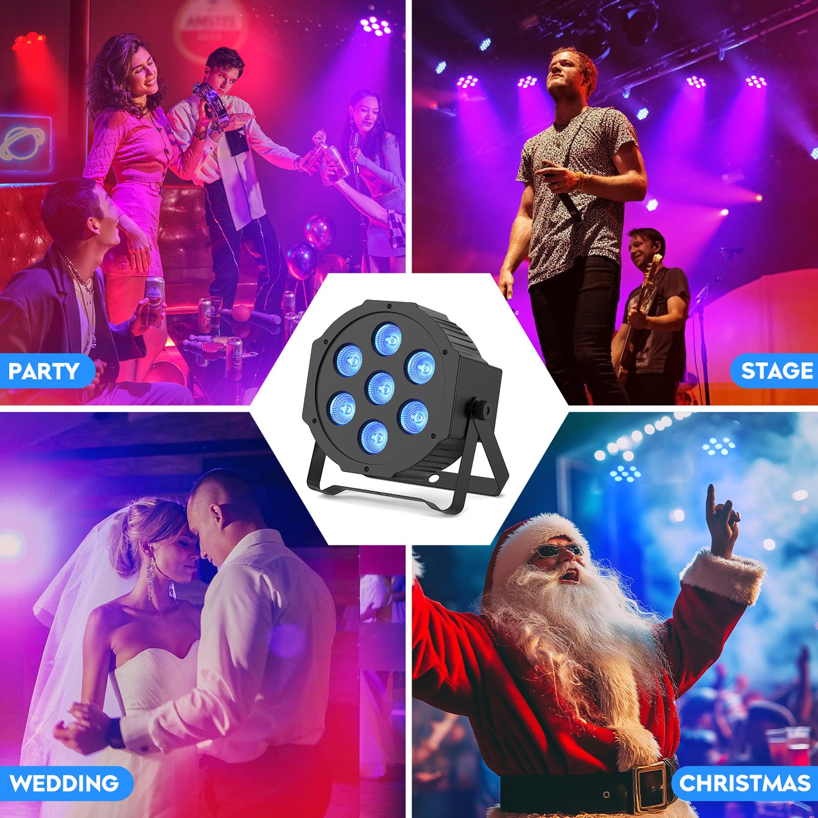 4PCS RGBW LED Par Strahler, 7 LED Par Scheinwerfer Bühnenlicht Partylicht Lichteffekte mit Fernbedienung für Disco DJ Party Hochzeit Weihnachten Haloween