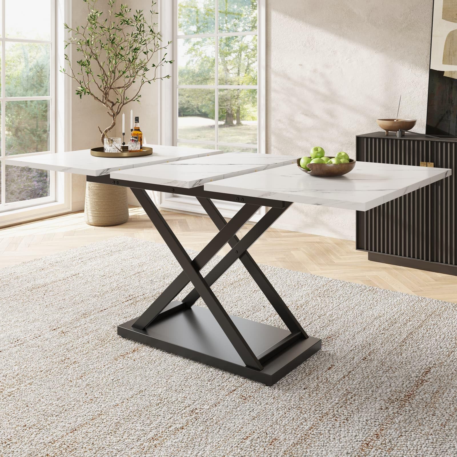 Table à manger extensible 120-160 cm KOMHTOM blanche pour 6-8 personnes