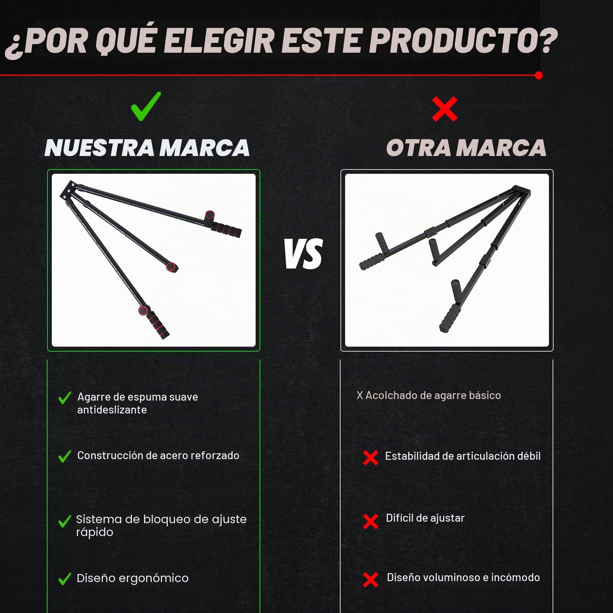 Barra Separadora De Piernas – Regulable en 6 posiciones – Máquina Para Estirar Piernas – 3 Brazos Ajustables Acero Inoxidable, Correa y Asas Antideslizantes, Apertura 180°, Plegable, Hogar