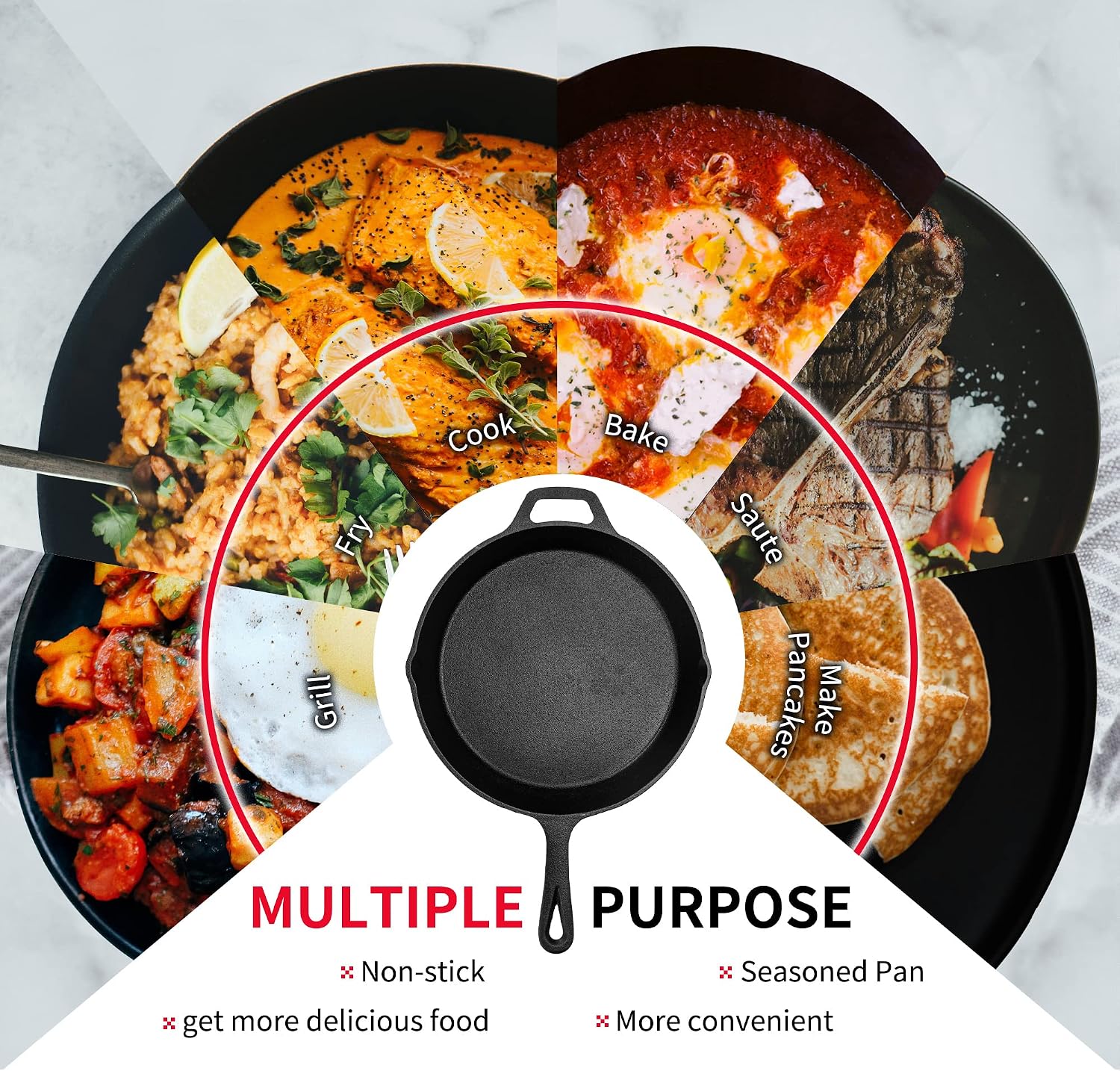 Naturehike 10” Iron Skillet Durable Non-Stick Seasoned Pan Strong Frying Pot with Two Pour Spouts Grill Versatile Cookware for Kitchen, Camping, Hiking, Indoor and Outdoor Cooking, Black