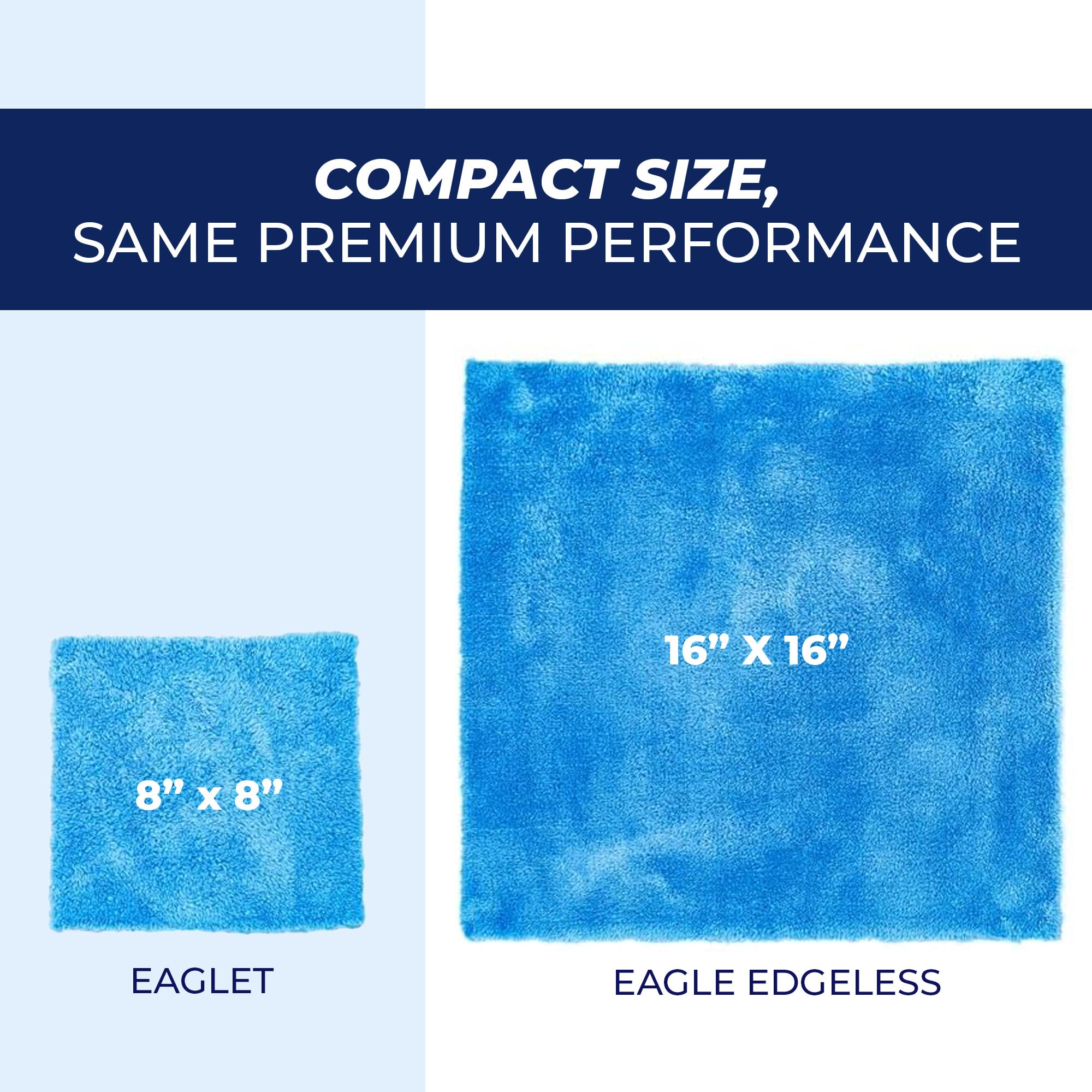 The Rag Company - The Eaglet 500 - Mezcla Coreana Profesional 70/30; Toallas de Microfibra súper Afelpada Ruedas, Espejos y más; 500 g/m²; 8 x 8 Pulgadas, Azul (Paquete de 10)
