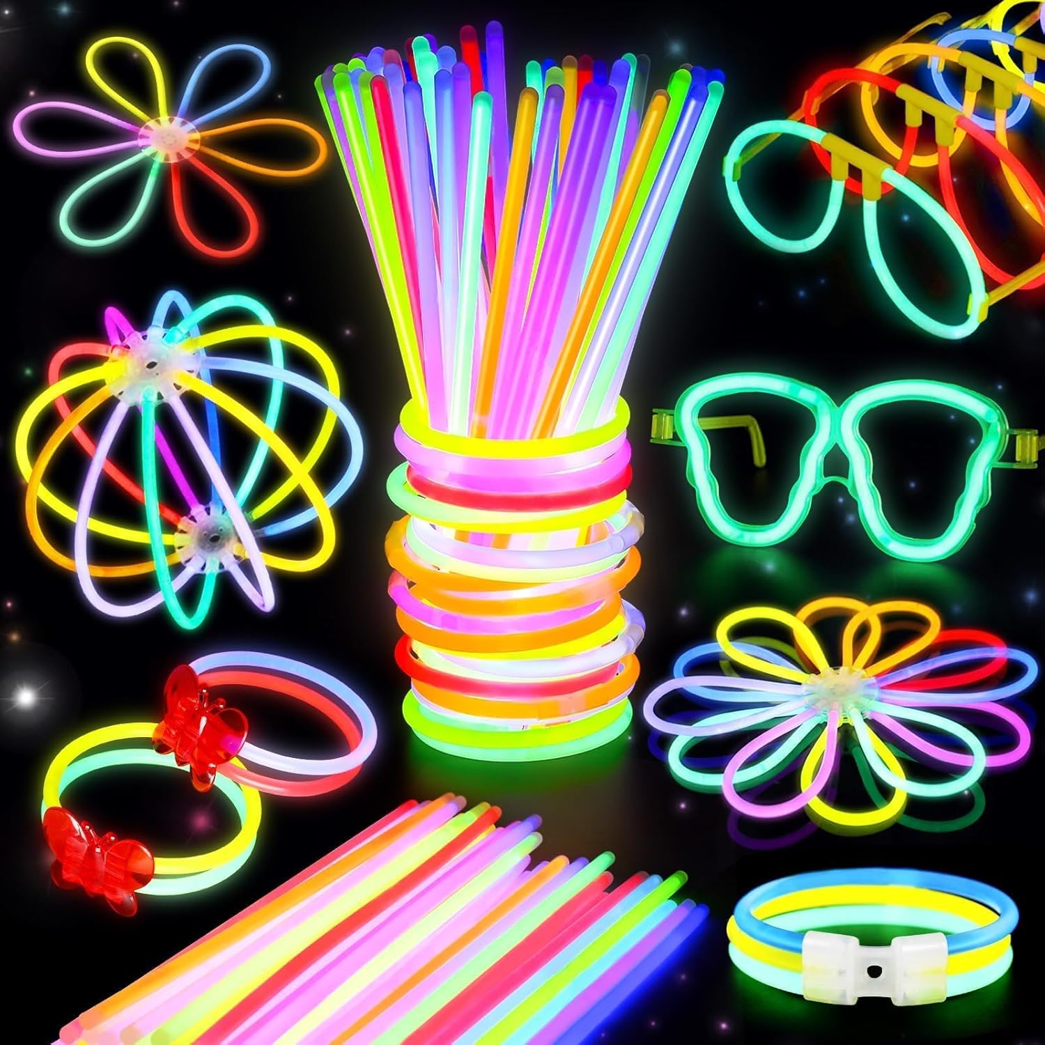 BUDI 467Pcs Glow Sticks Christmas Party Favors New Year Eve Party Supplies for Kids Adult Glow in the Dark 4th of July Accessories Neon Decors Glowsticks Bulk 8 Colors 8" with Connectors for Parties 467 Pcs Glow Sticks & Accessories