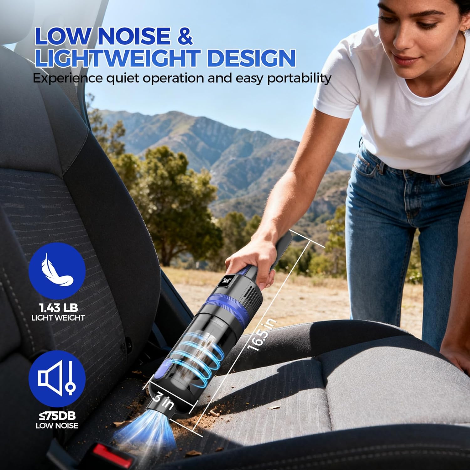 Handheld Vacuum Cordless Rechargeable 2-Speed Modes| 3-in-1 Portable Cordless Vacuum Cleaner with Charging Dock, for Car Home Office and Pet Hair(Blue) - Image 6