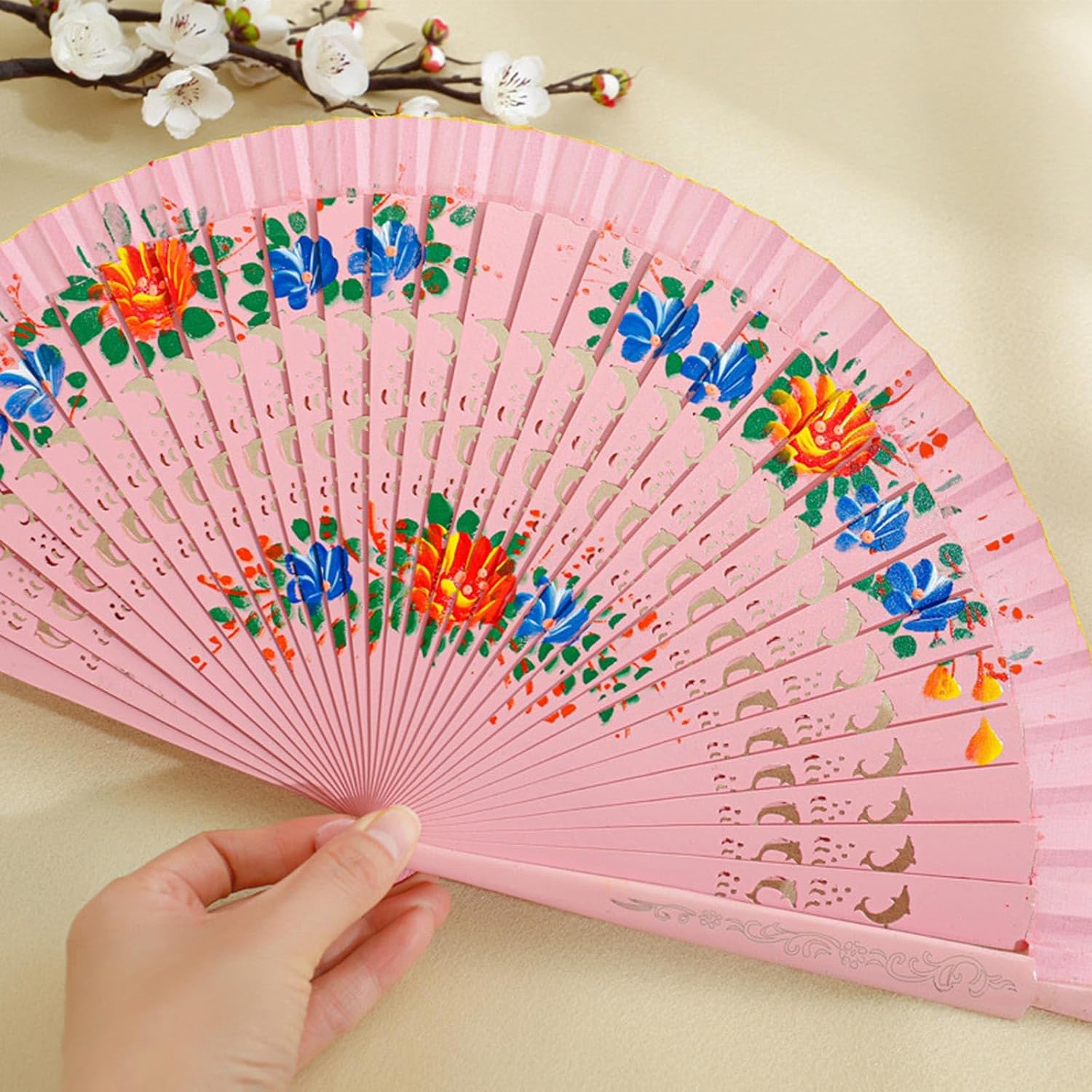 Chinese Hand Paint Folding Hand Fan for Women Spanish Folding Fan Wood Spanish Wood