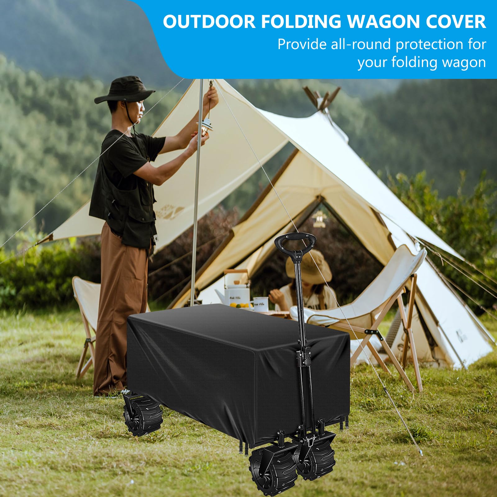 Afdekking voor bolderkar, bolderkarafdekking, opvouwbare wagenafdekking, tuinwagen, van 420D Oxford-doek, uv-bestendig voor handwagen, tuinwagen, transportwagen (137 x 56 x 61 cm