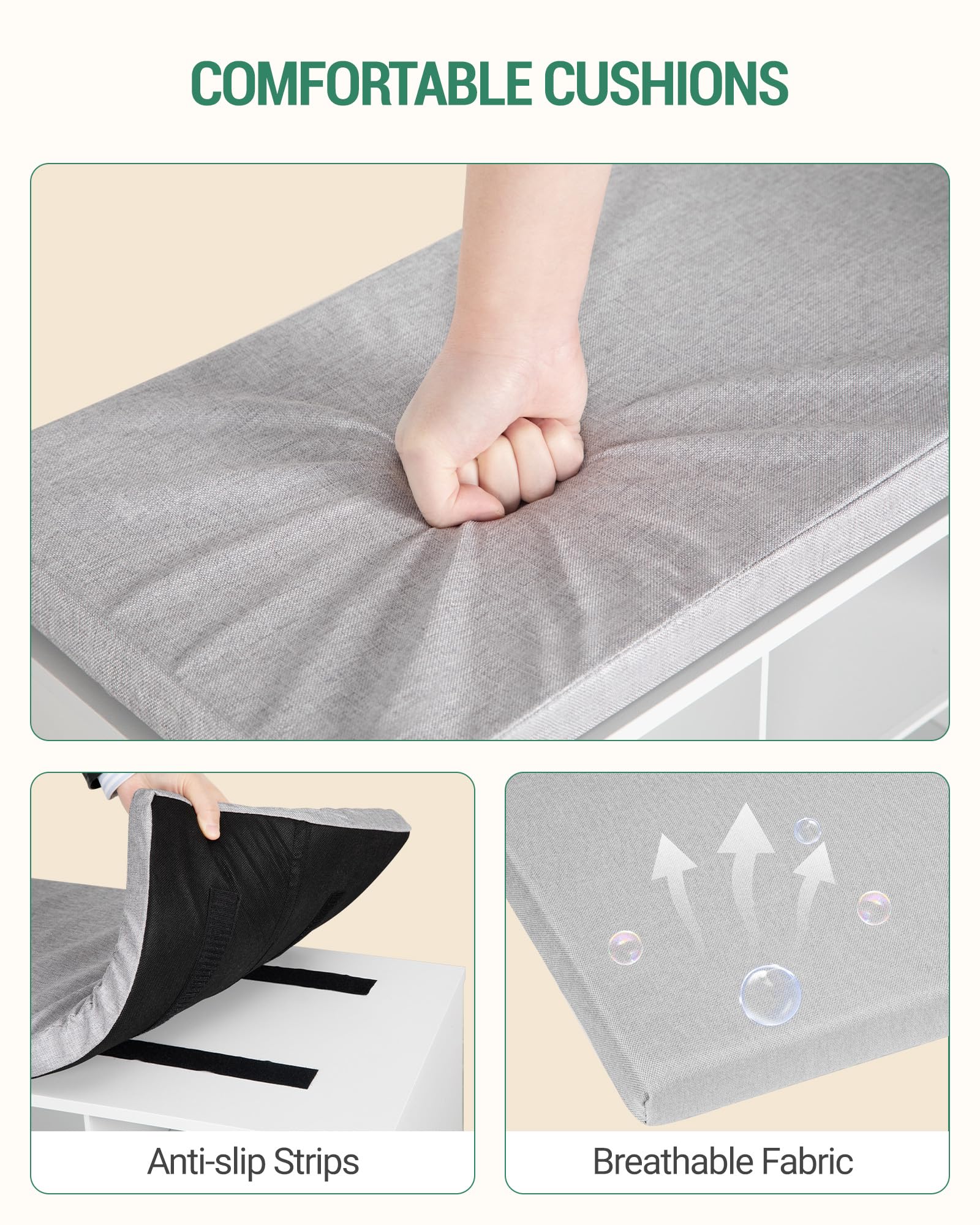 Hzuaneri Banc à Chaussures, Banc de Rangement, 18 Compartiments, Blanc-Gris