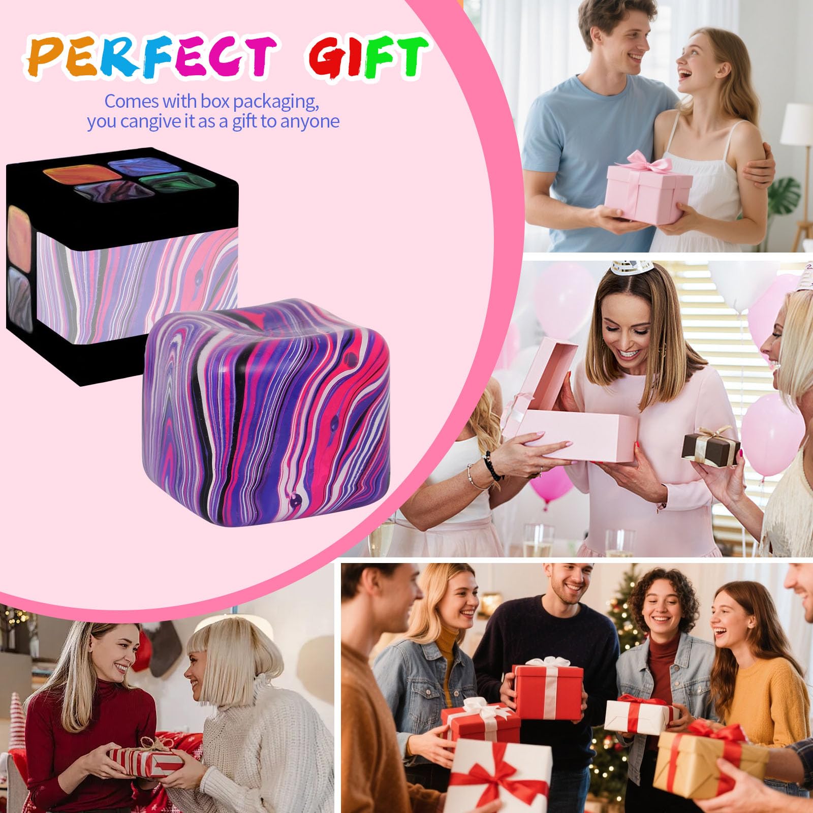 Squishy Cube, Squishy Stress Würfel, Eiswürfel Sensorik Stressball, Eiswürfel-Fidget-Toy, Ice Cube Squishy, Fidget Cube Stressball, Squishy Fidget Toys, für Erwachsene Angstlinderung