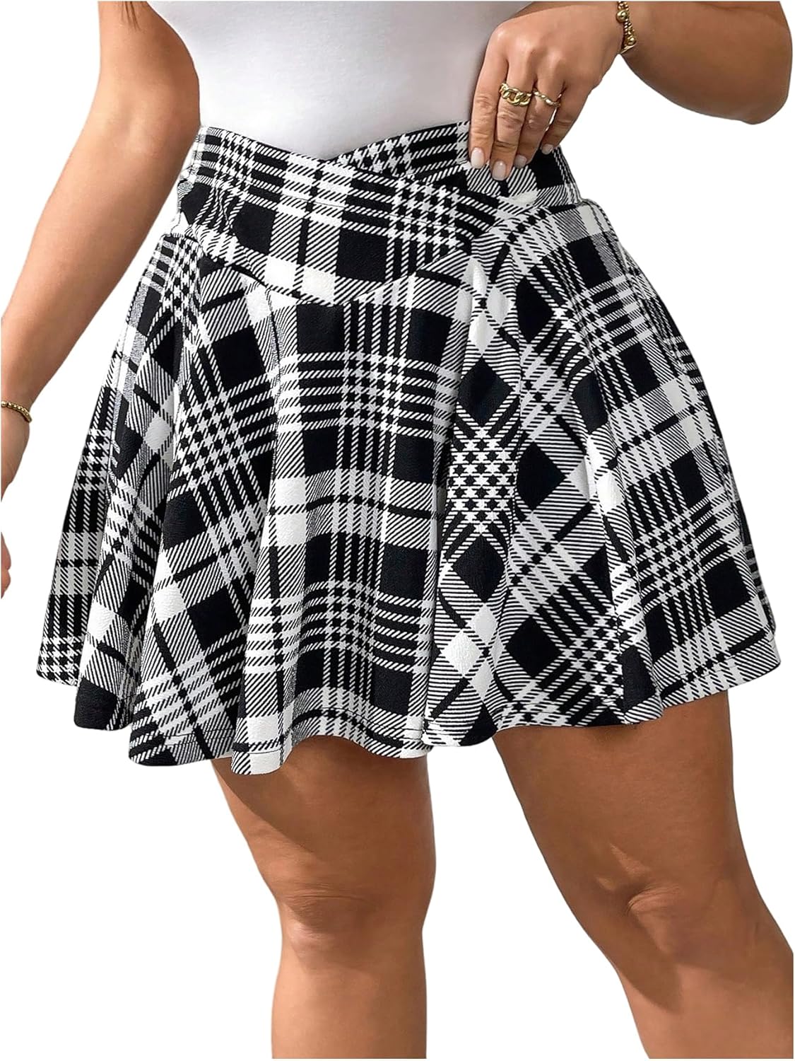 Verdusa Women's Plus Size Plaid Skorts Crossover High Waisted A Line Ruffle Skirt Shorts