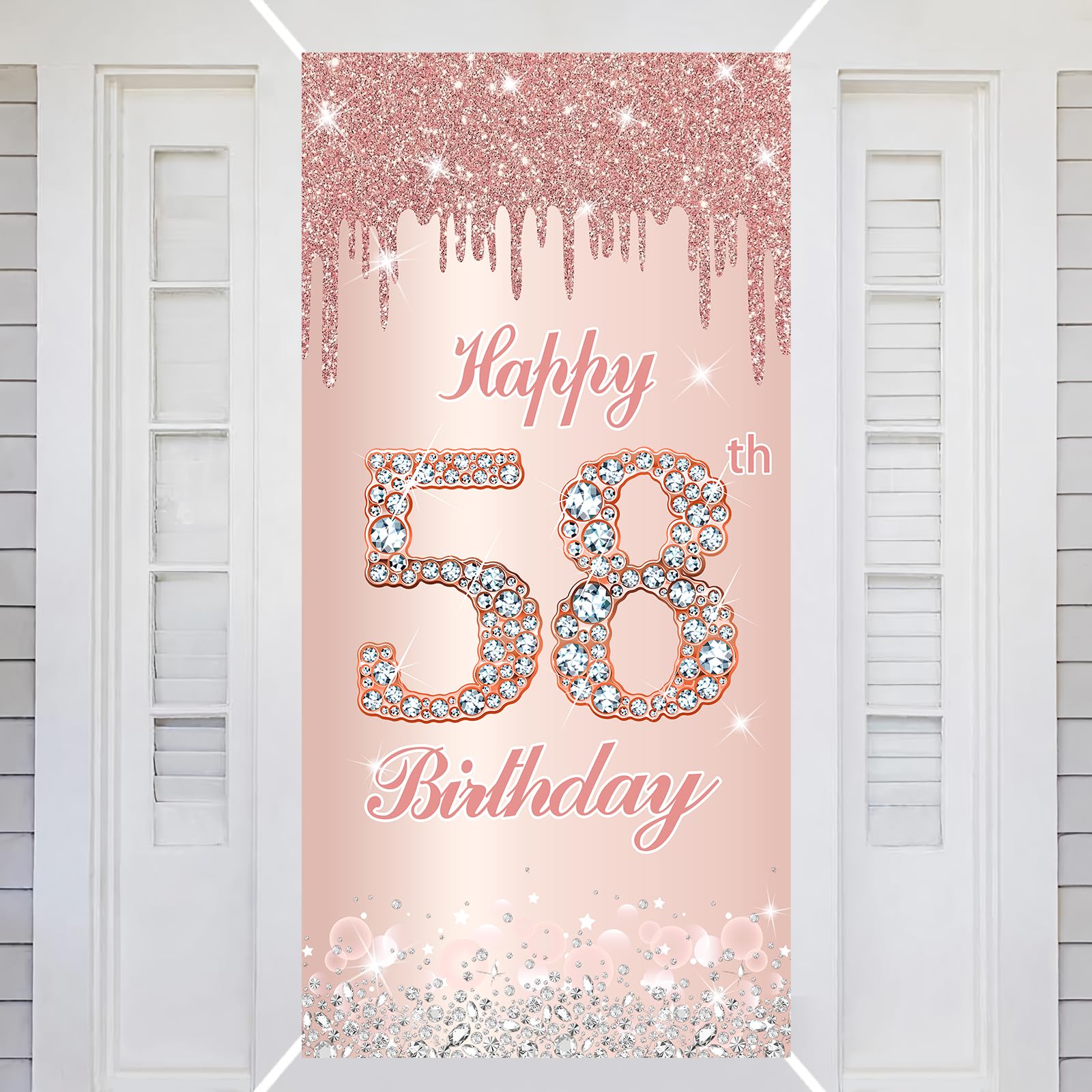 58th Happy Birthday Decorations Door Banner Pink Rose Birthday Banner for Party Backdrop for Women Door Cover Party Decoration Supplies Poster — image 1