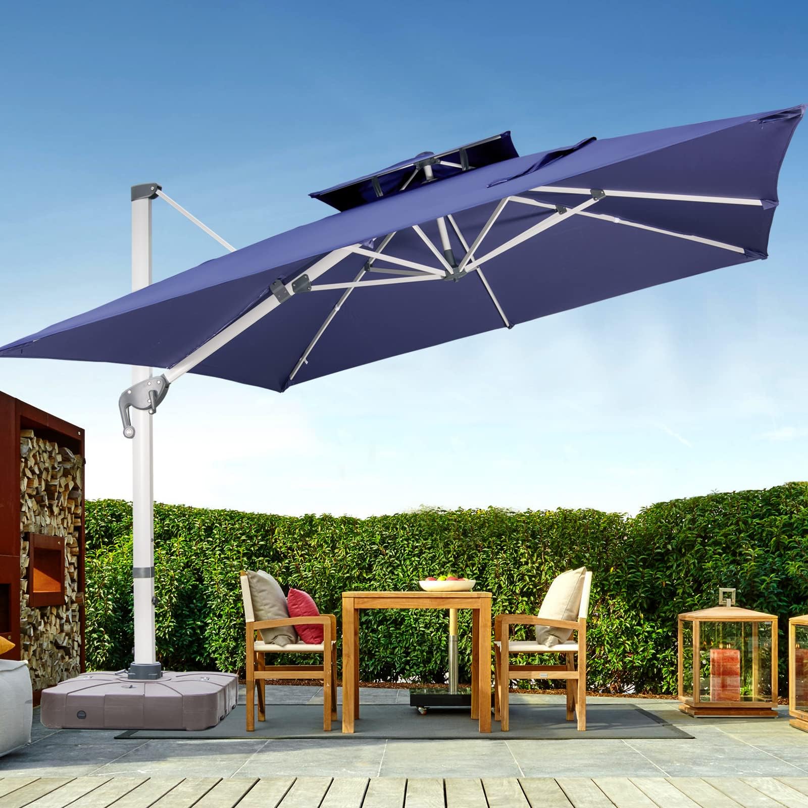 Amazon.com: Abba Patio 11 ft Round Solar Lighted Cantilever Umbrella ...