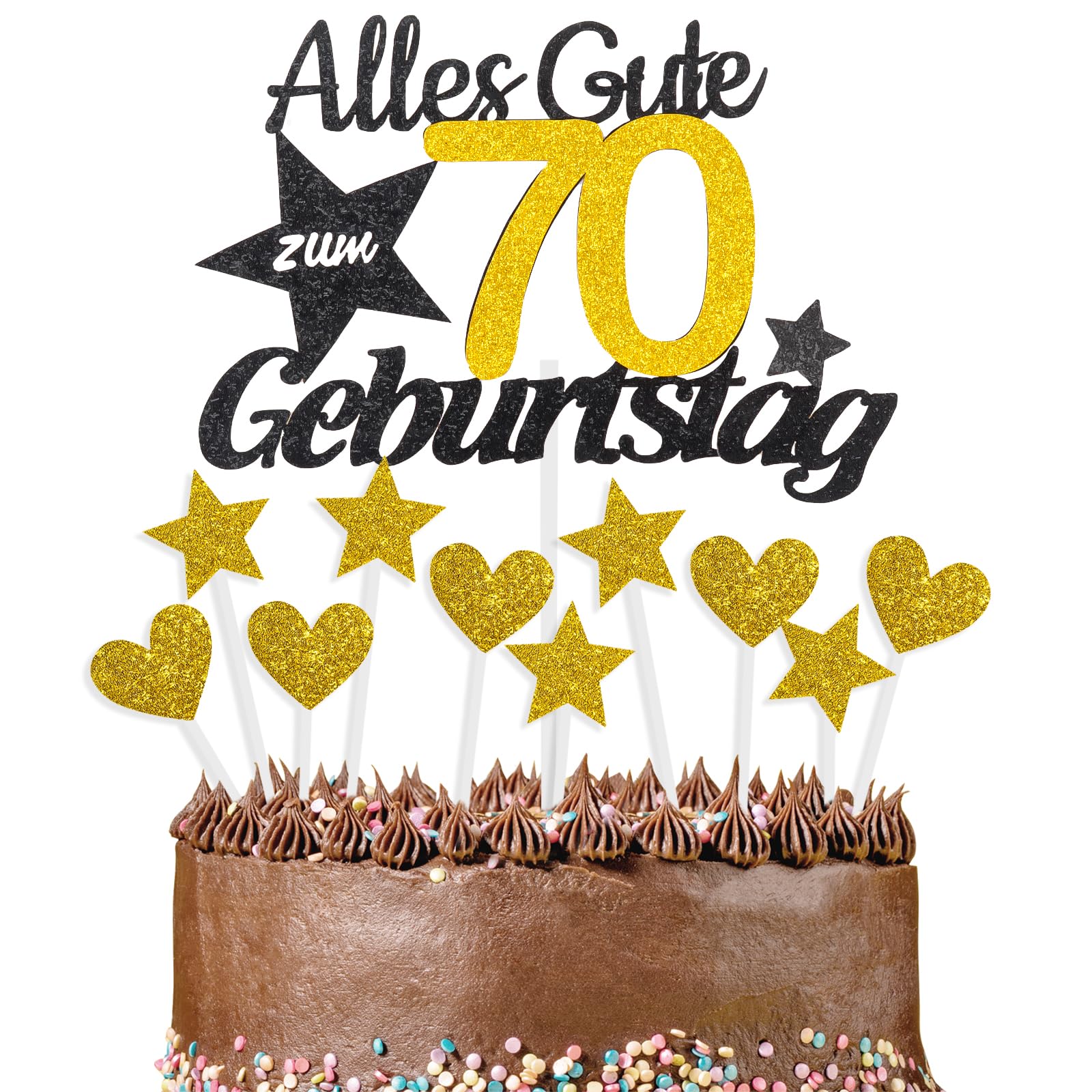 Alles Gute zum 70 Geburtstag Kuchendekoration, Gold und Schwarz, Kuchen Deko, Cake Topper 70 Jahre für Männer & Frauen Geburtstags Party Jahrestag Torte Deko Supplies