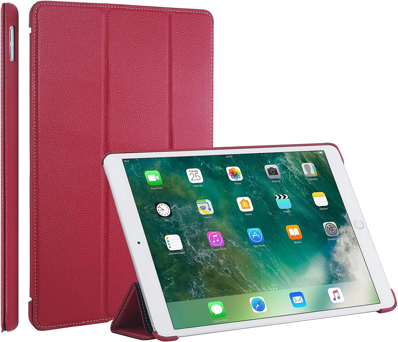 StilGut iPad 10.5 Case, Leather Flip Cover with Stand Function and Auto Sleep Wake Feature for Apple iPad Pro 10.5 Inch, Red