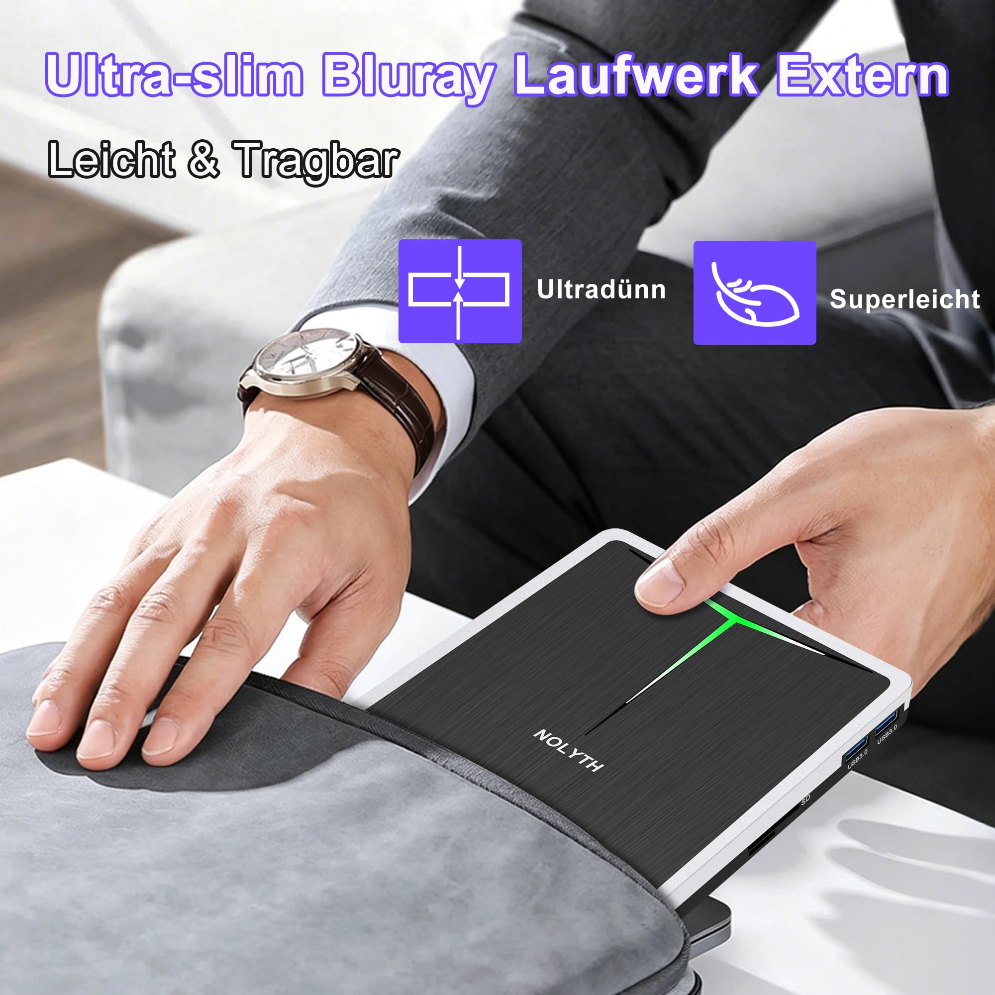 Unidad externa de Blu ray USB C, grabadora de Bluray externa USB 3.0 con ranura SD/TF/puertos USB/funda, portátil externo Blu-ray CD DVD para ordenador portátil, PC, Mac, Windows 11, MacBook