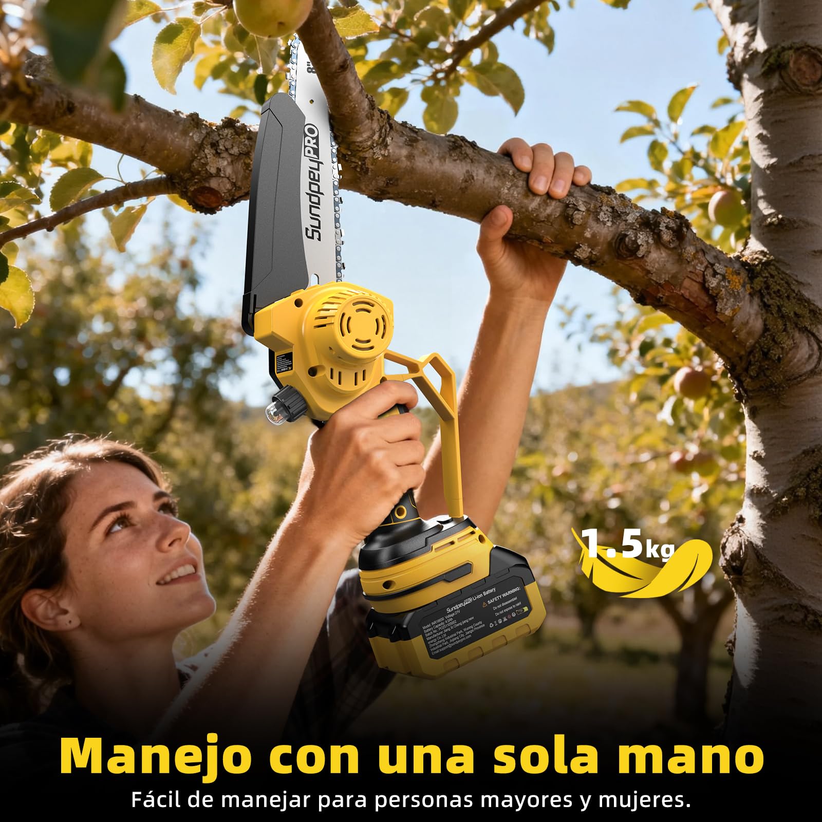 8 y 6 Pulgadas Mini Motosierra Bateria 8000mAh - 21V Sierra Electrica Podar Arboles, Sin Escobillas, Ajuste Sin Herramientas, Motosierra Electrica Pequeña de Mano podar Arboles