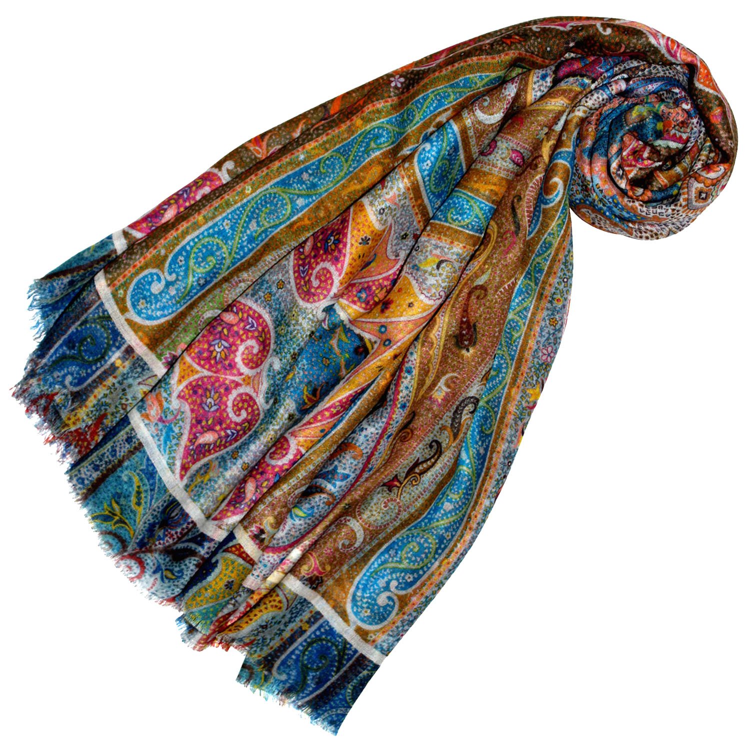 Lorenzo Cana - Luksusowa chusta damska XXL w 50% z kaszmiru i 50% jedwabiu, misternie wielobarwny nadruk, 140 x 140 cm, paszmina chusta na kopertę szal szal etola kolorowa, wielokolorowa, 140 x 140 cm