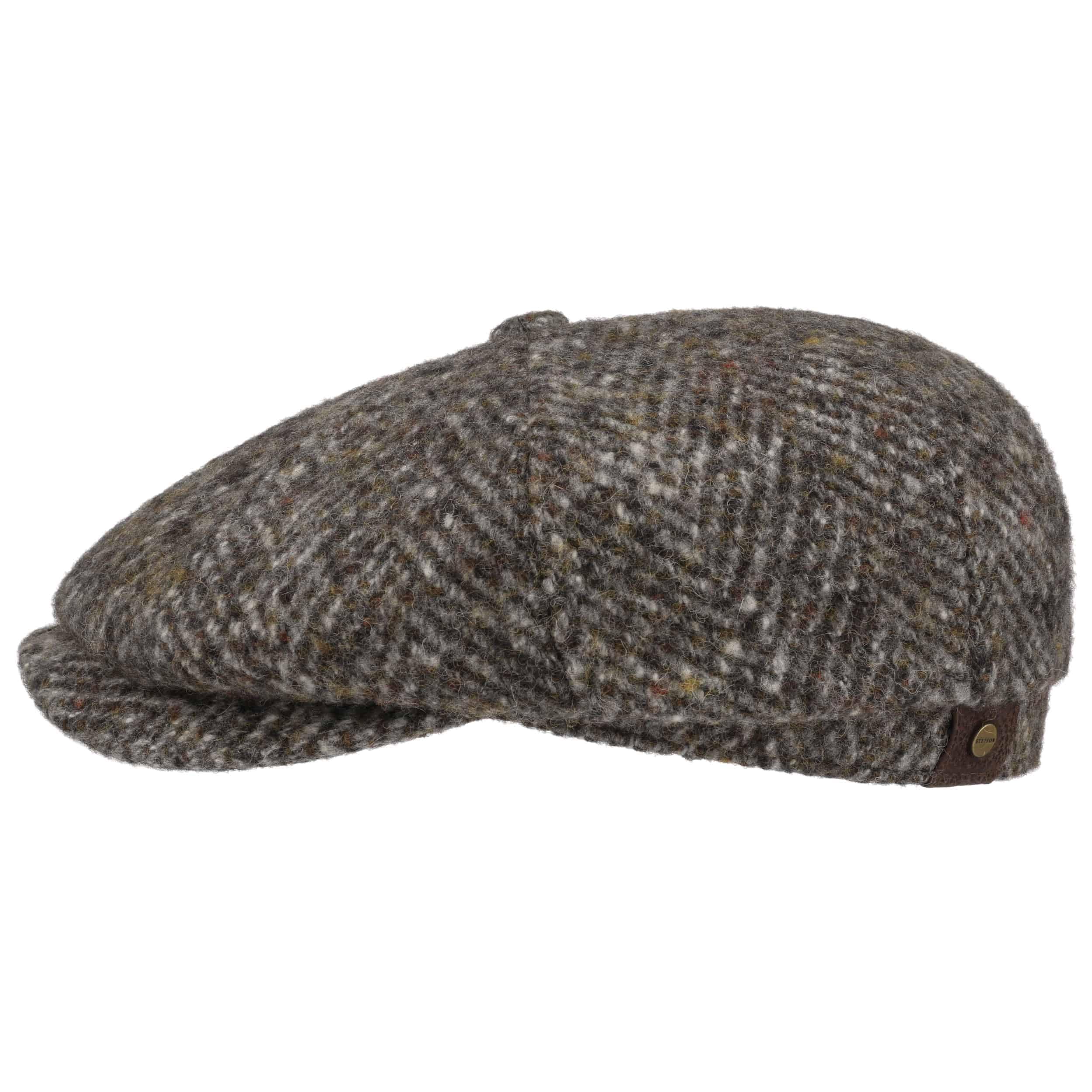 Stetson Hatteras Flat Cap Wool Herringbone Multicolored Dots Men Autumn Winter Grey
