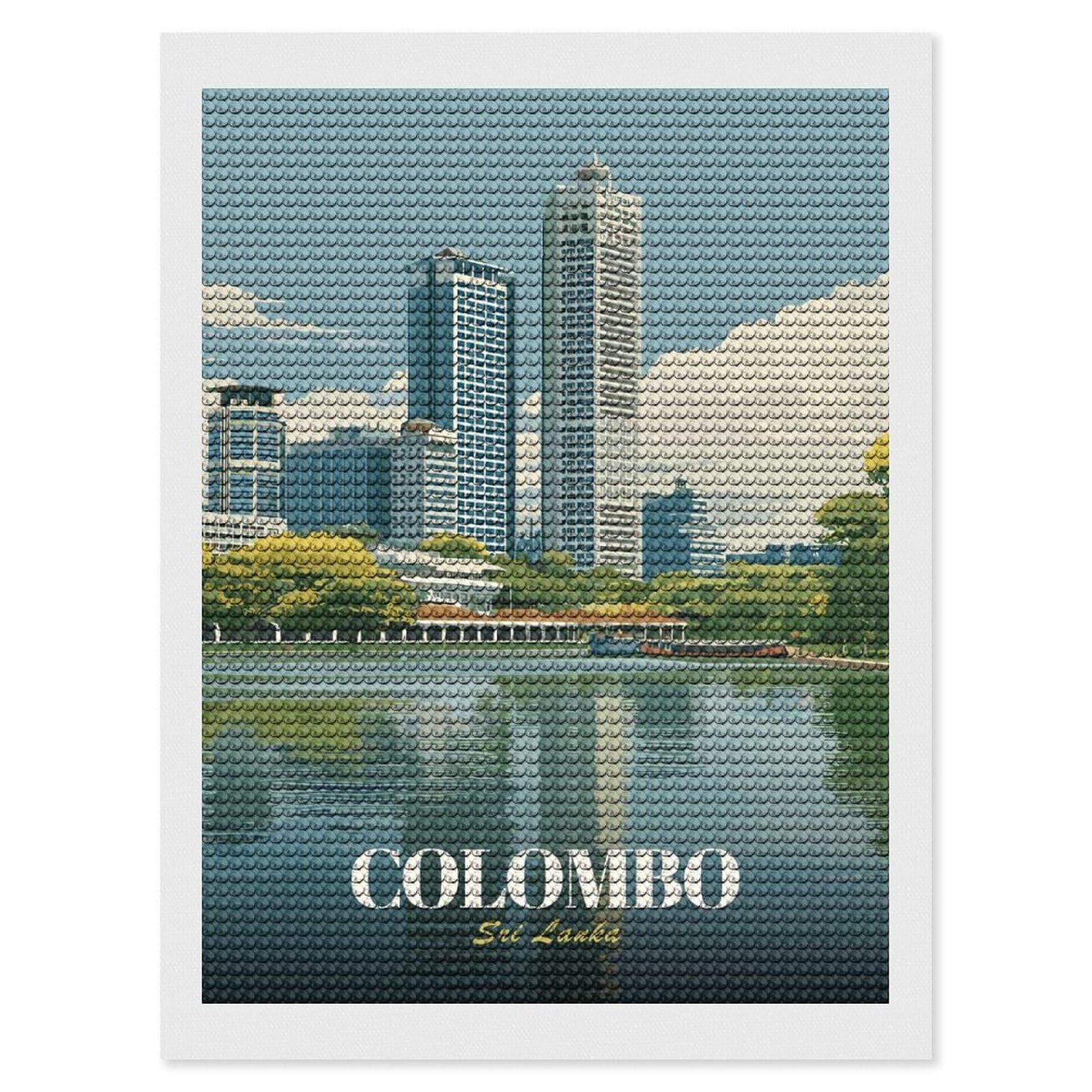 Junmoney Colombo, Sri Lanka Cityscape Illustration Diamond Art Canvas 12"x16", for Adults, Pleasing Wall Art Project, Modern Decor, Gift Idea, Nice Detail and Sparkle