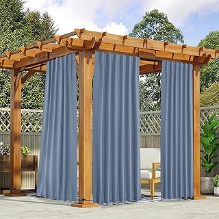 NICETOWN 2 Panels Outdoor Curtains Waterproof Pocket & Back Tab on Top &...