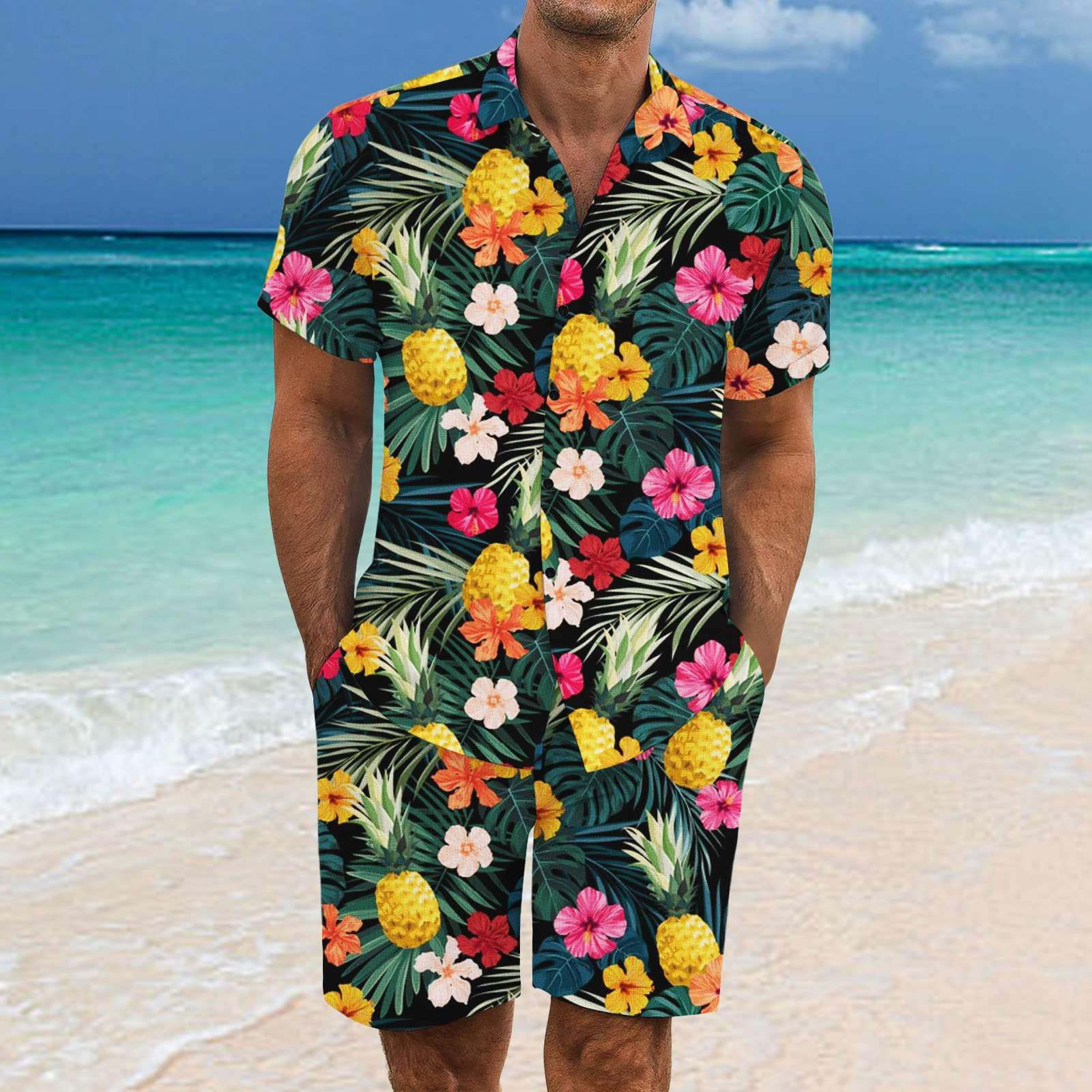 2 Pezzi Uomo Estiva Traspirante in Misto Lino - Completo Stampato e Pantaloncini Tute da Sportivo Completo Leggero Estivo Traspirante Italiana Outift per Vacanza e Tempo