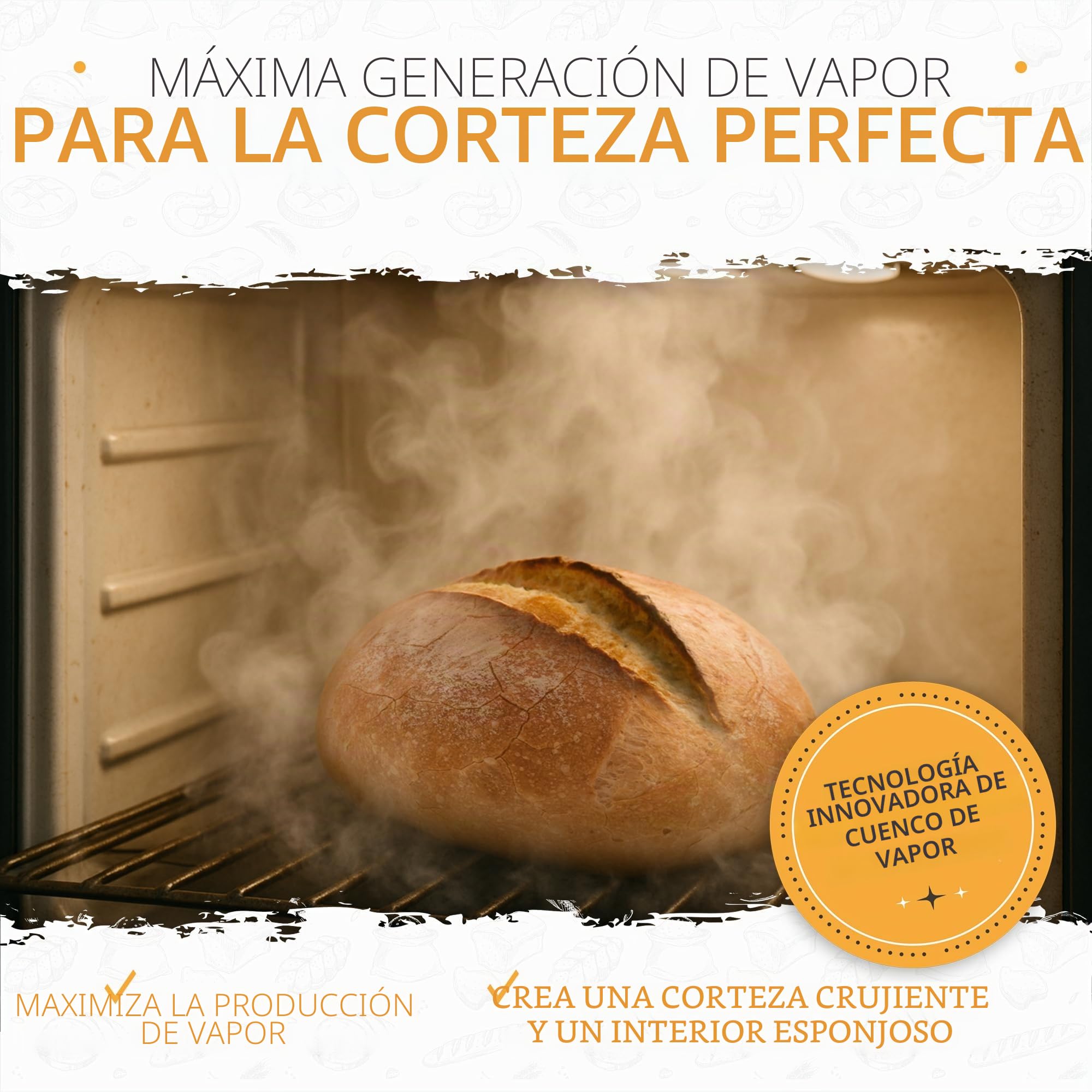 KRUSTENZAUBER Piedras de lava para hornear pan, incluye cuenco de vapor de acero inoxidable para una distribución óptima del calor gracias al vapor de agua natural, accesorios para pan crujiente