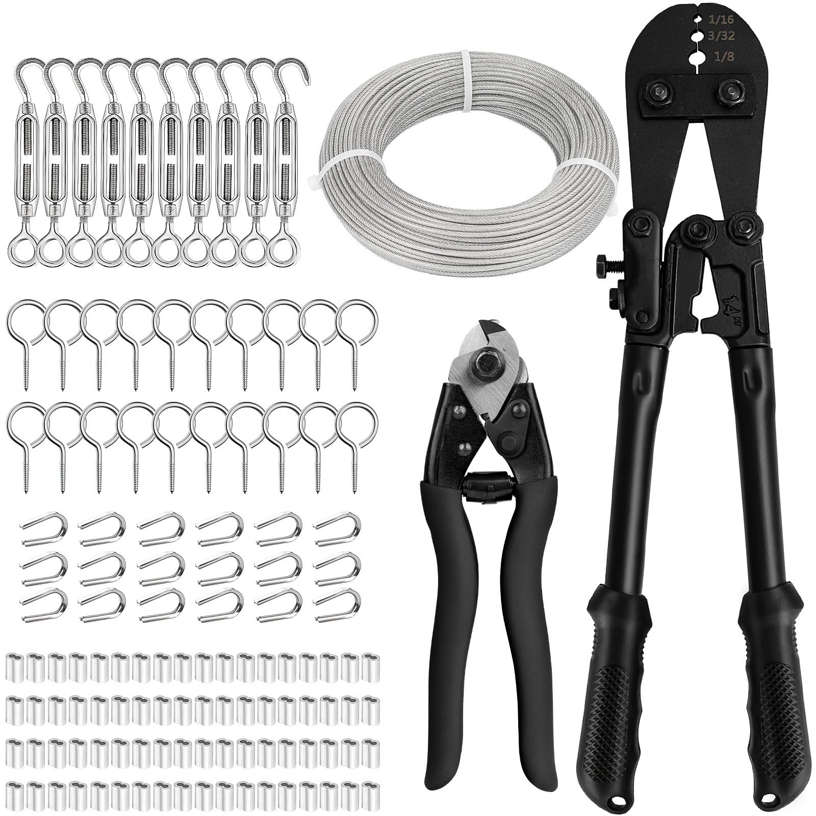 TooTaci Wire Rope Kit - Crimping Tool & Cable -10