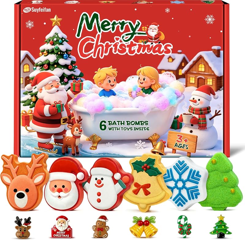 Bombas de banho de Natal Suyfeifan com brinquedos, pacote com 6