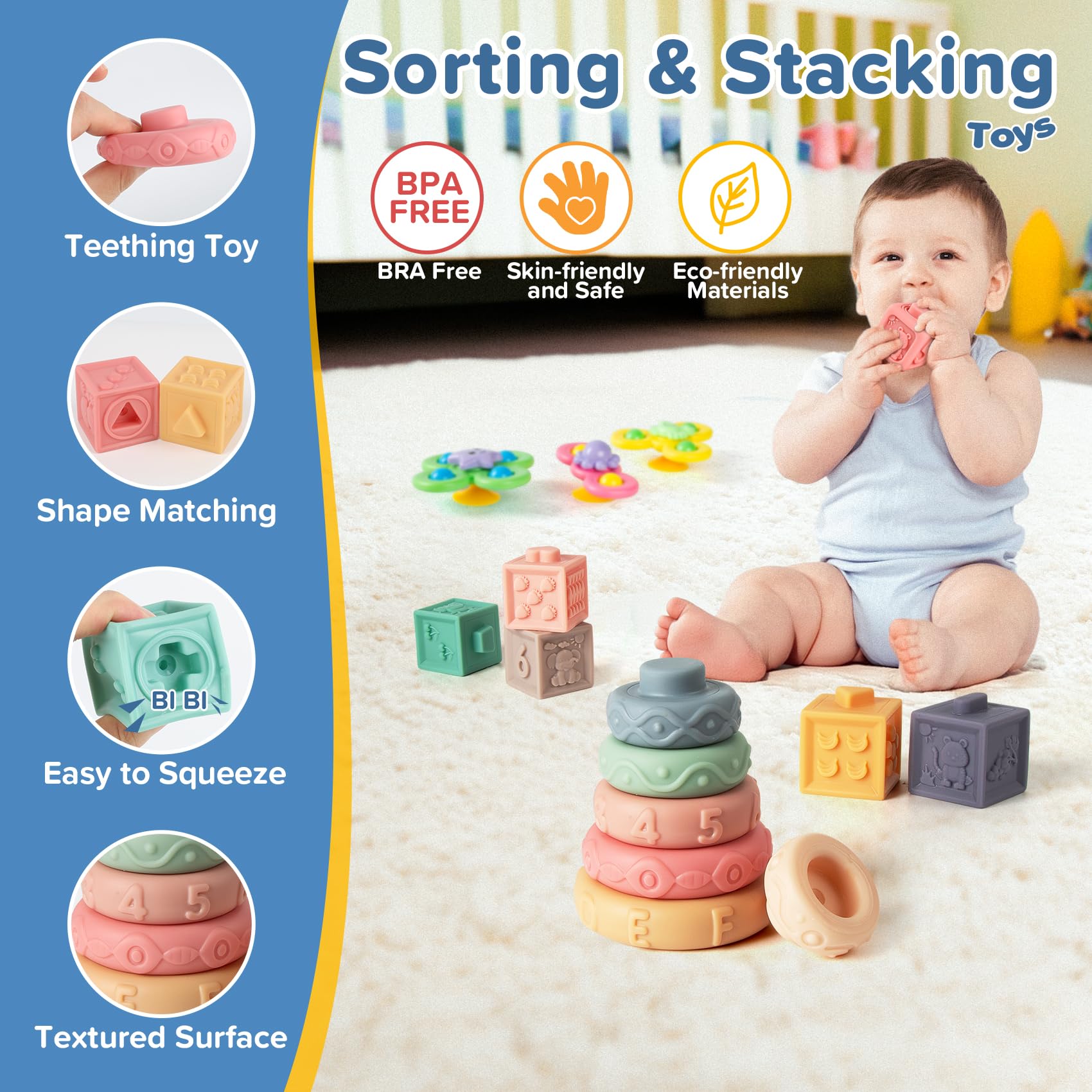 7‑in‑1 Montessori Baby Toys for 6‑12 Months & 1+ Years, Infant Sensory Teething & Stacking Blocks | Wooden Shape Sorter, Xylophone Musical Toy, Birthday Gift for Toddlers 1‑3