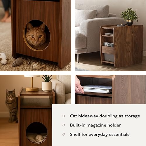 Miniatura 3 de WERMO Mesa auxiliar para gatos de 12 pulgadas, casa para gatos de interior y cueva cerrada y escondite para mascotas pequeñas con soporte para