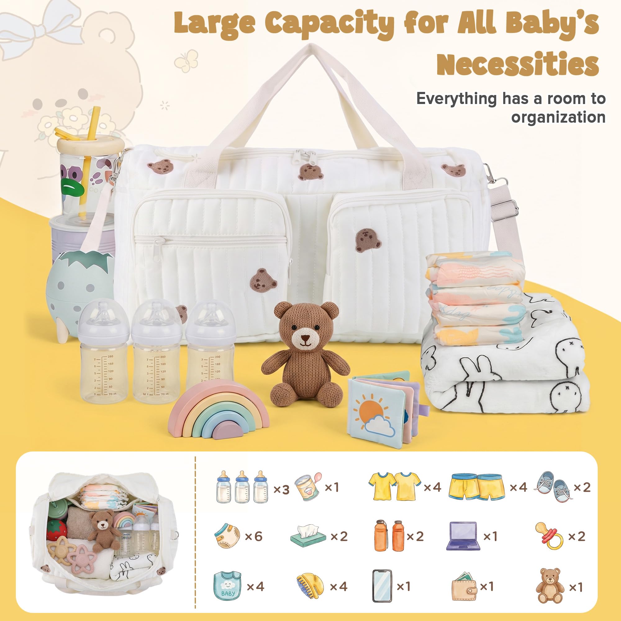 Borsa Ospedaliera per Neonati, Grande Capienza, Modello Orsetto Teddy Bear, Borsa per Mamma, Viaggio, Duffle Charmant, Bagaglio Weekender Femminile, Borsa per Ospedale, Pannolini per Bambini