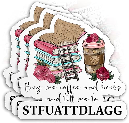 (3 unidades) - Adhesivo con texto en inglés "Buy Me Books and Tell Me to Stfuattdlagg", calcomanía de vinilo impermeable troquelada de 3 pulgadas (3 unidades) - Adhesivo con texto en inglés "Buy Me Books and Tell Me to Stfuattdlagg", calcomanía de vinilo impermeable troquelada de 3 pulgadas