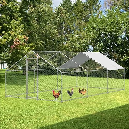ROOMTEC Gallinero de metal grande para 20 pollos, jaula para aves de corral con cubierta impermeable y anti-UV diseño de puerta con cerradura (9.8