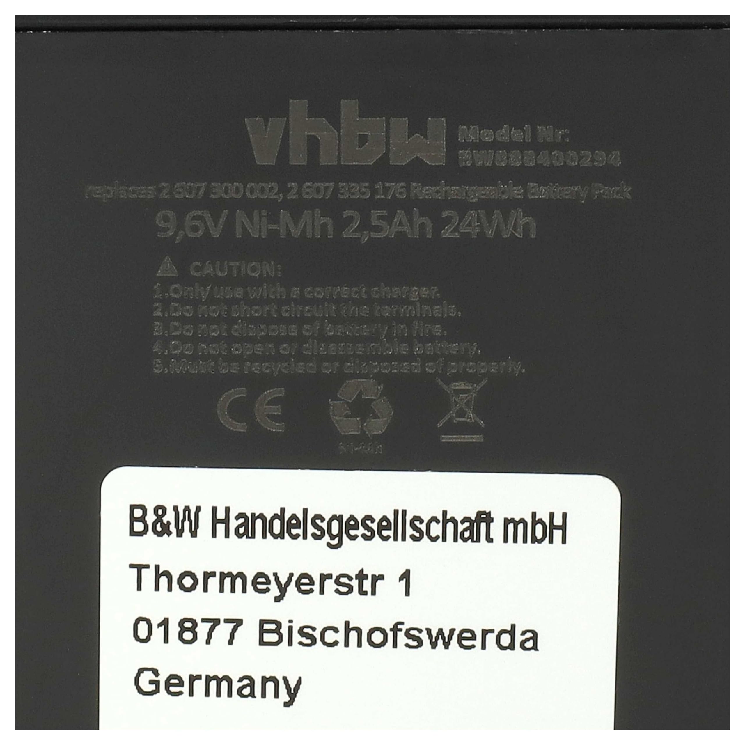 vhbw 3 x akumulator zastępuje Bosch BH-964N, 3 607 300 502, 92955, 3607300502, BH964N do narzędzi (2500 mAh, NiMH, 9,6 V)