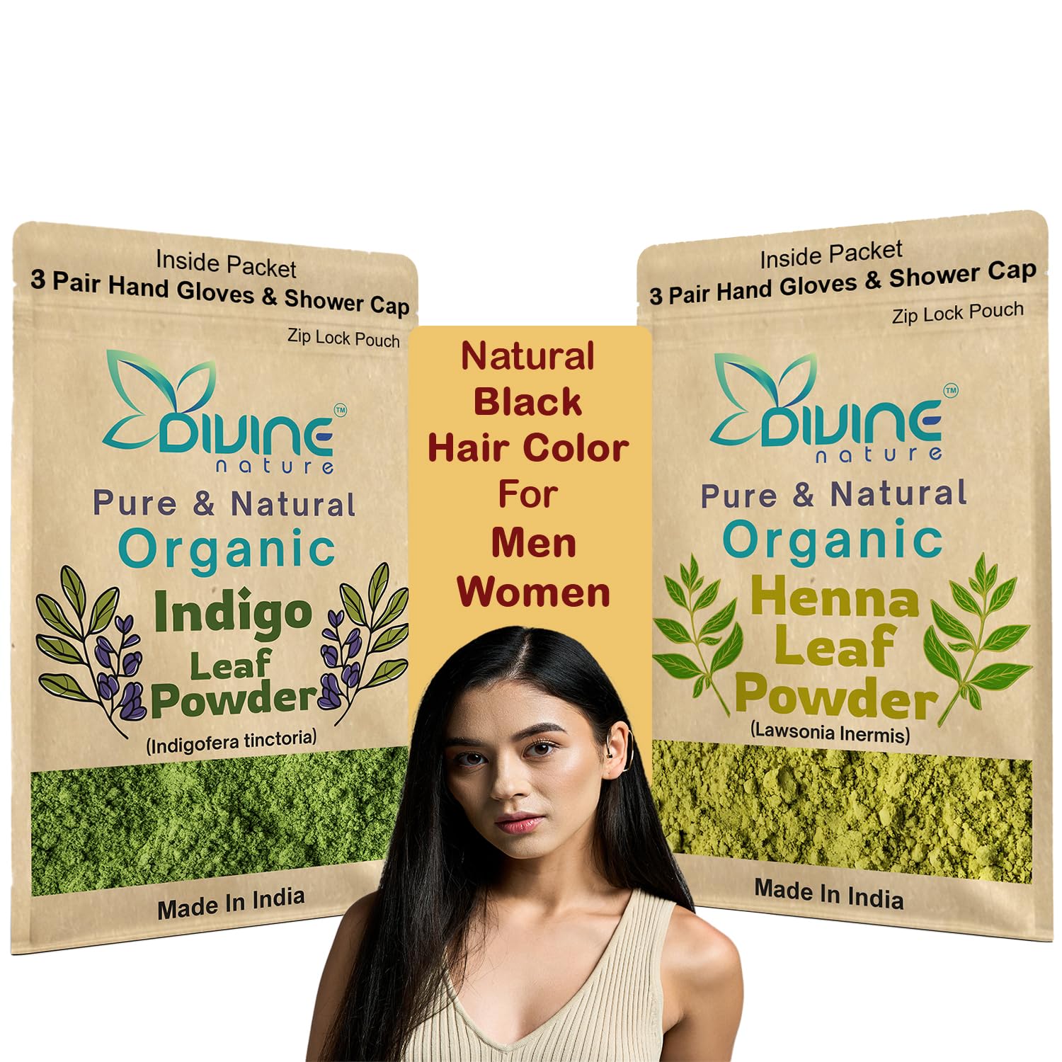 Divine Nature 100% Pure & Natural Organic Indigo & Henna Leaves Powder Combo for Black Hair Color | Natural Hair Color for Women and Men (300gm + 300gm = 600gm)-picture-41