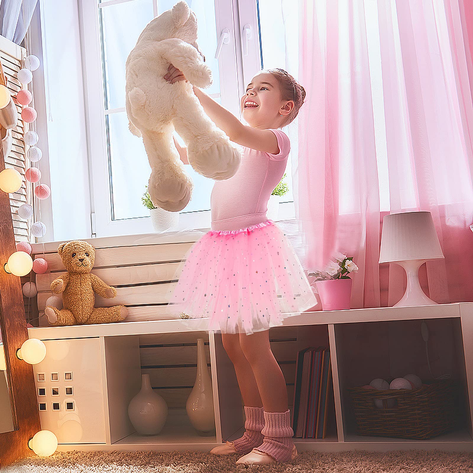 Sibba Sparkle Tutu spódnica do tańca, 3 warstwy tiulu, cekiny, gwiazdki, spódnica, do odgrywania ról, urodziny, dla księżniczki, na imprezę, dla dziewczynek w wieku 2-7 lat, sportowa odzież