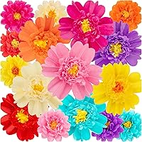 16pcs Large Colorful Mexican Tissue Paper Flowers, 2 Sizes (8" & 12") for Fiesta, Wedding, Birthday Party Backdrop & Nursery Decor